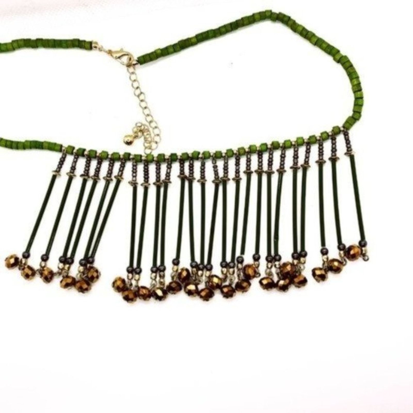 Handmade Green Bronze Wood Bib Style Necklace & Earring set Size ONE SIZE - 3 Thumbnail