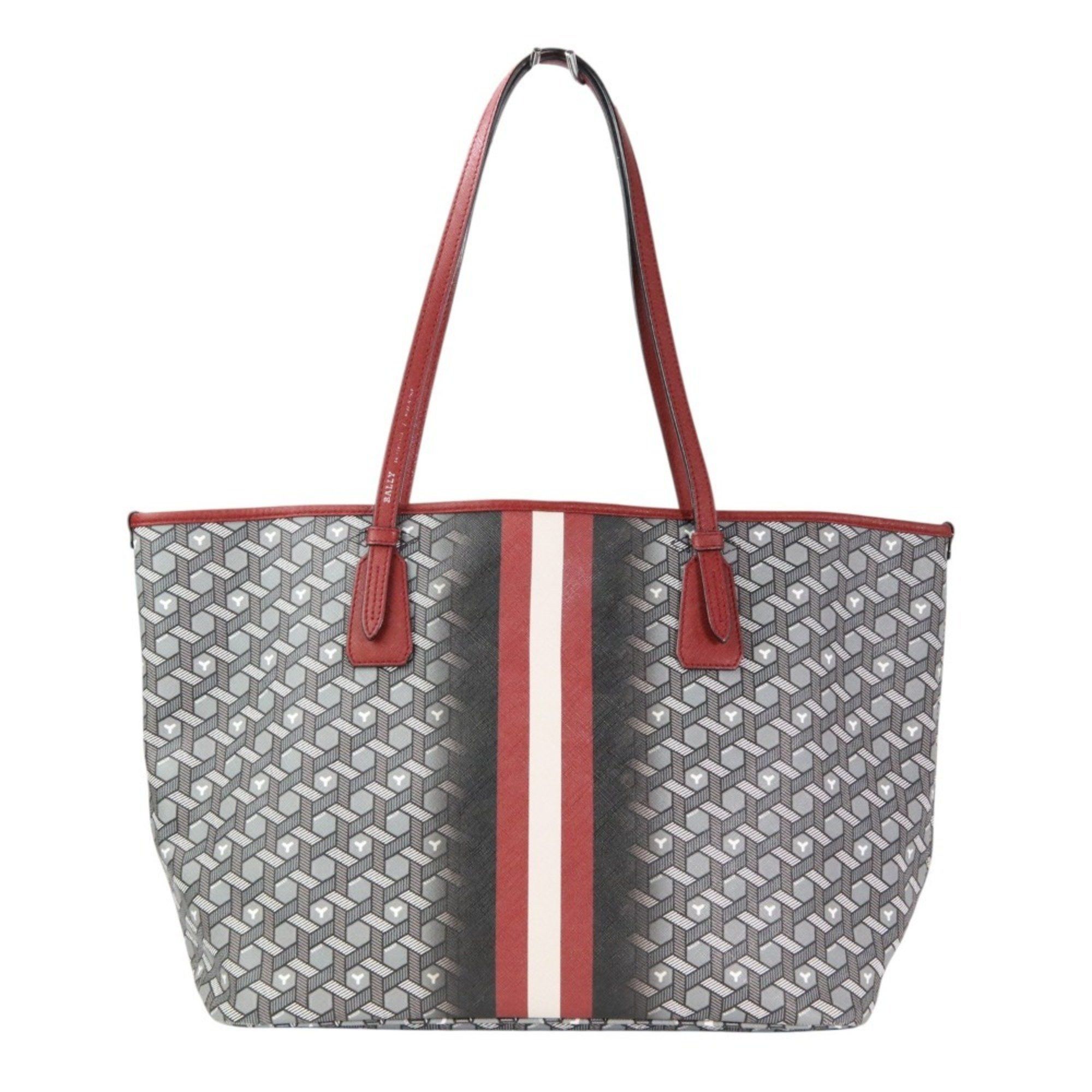 Bally Trains Line Bally Stripe Tote Bag One Shoulder Red Grey Women's