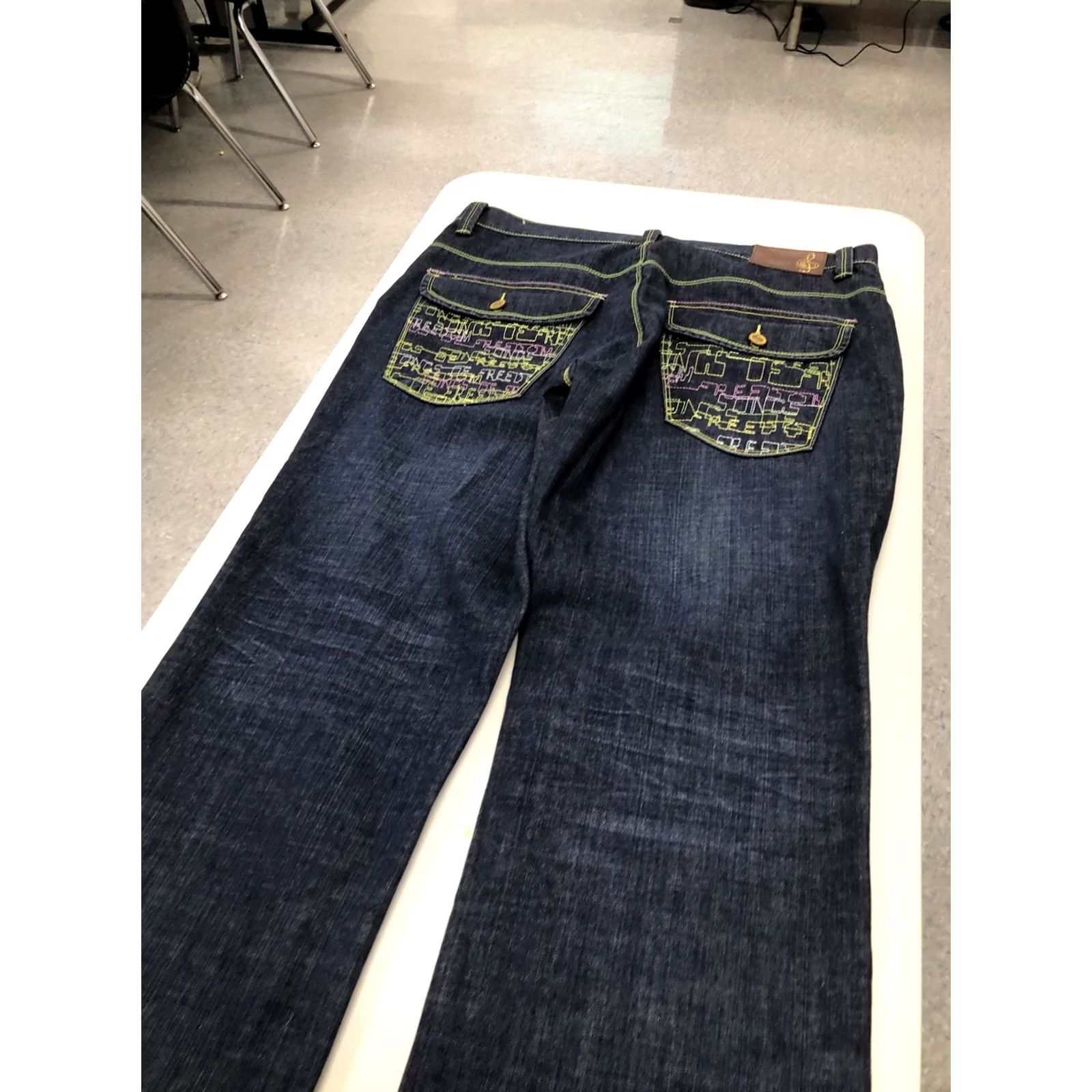 Vintage Songs of Freedom Jeans Men's 38x27.5 Button Fly Embroidered Hip Hop Denim Blue Straight Casual Buckle Bke Size US 38 / EU 54 - 4 Thumbnail