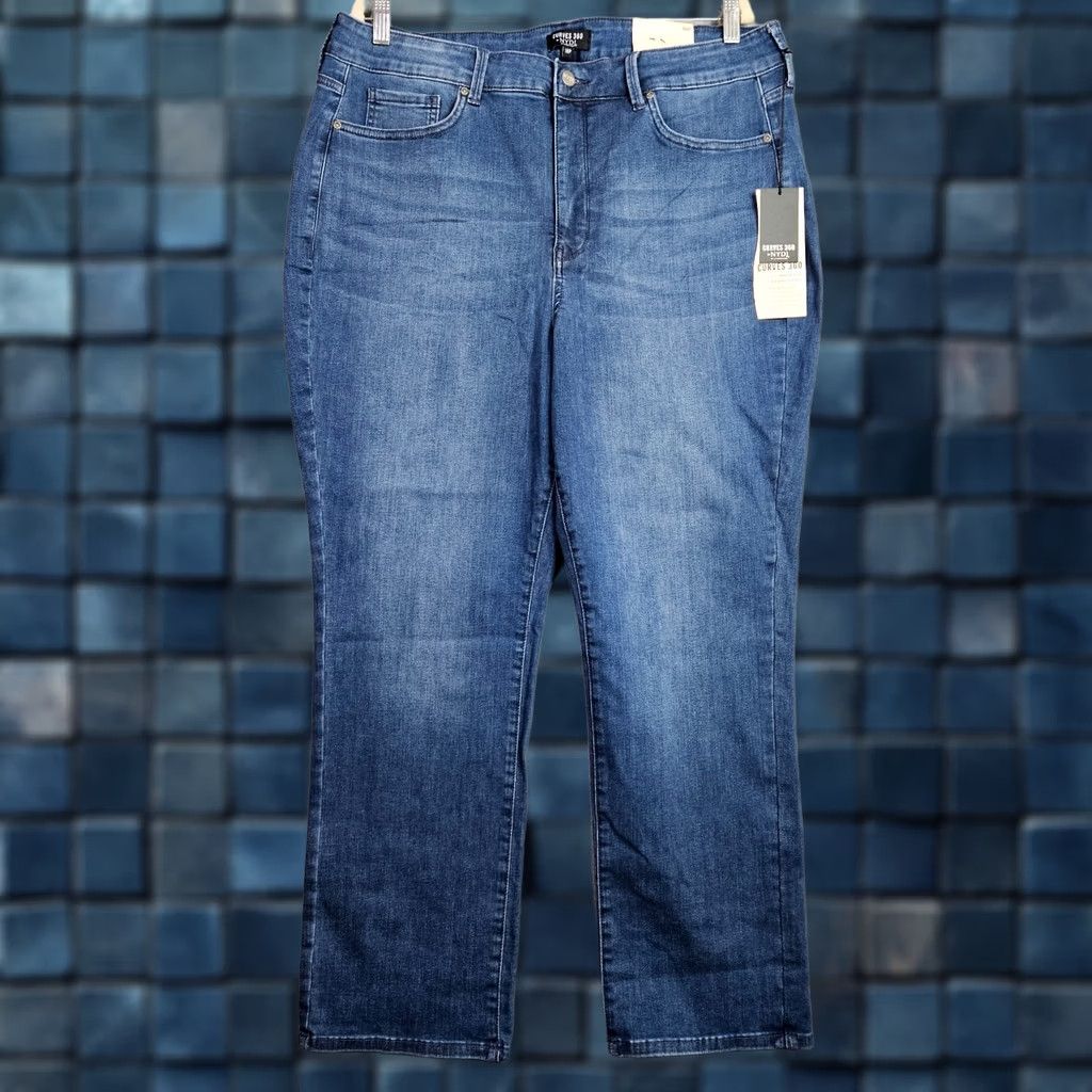 NYDJ NYDJ CURVES 360 Jeans Straight Blue 18P Womens Denim Regular Machine Washable Belted 5-Pocket Size 40" / US 18 - 1 Thumbnail
