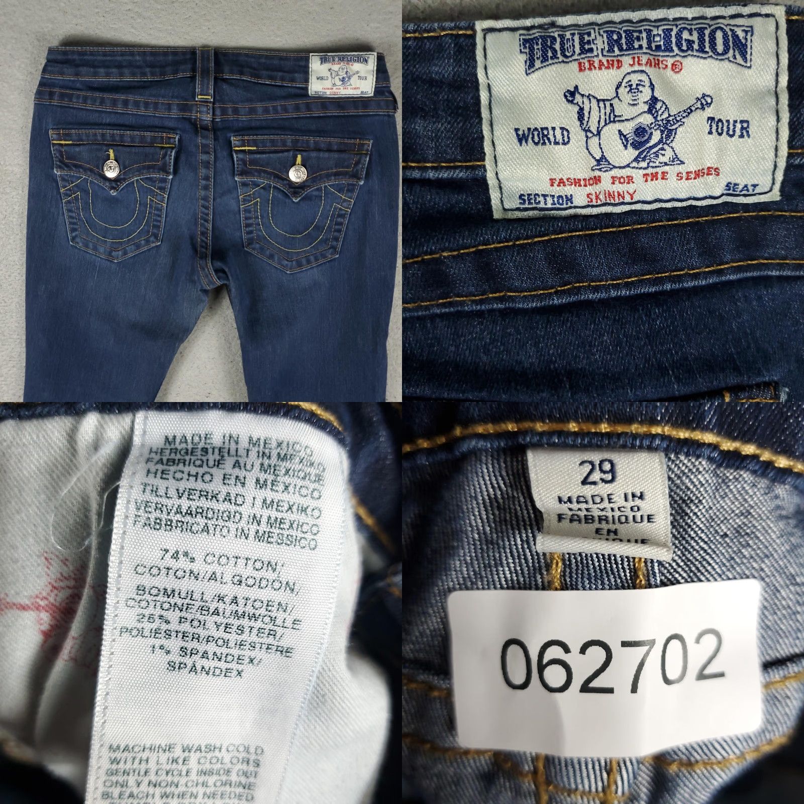 True Religion True Religion Jeans 29x30 Blue Skinny Stretch Denim Pockets Fashion Womens Size 29" - 8 Thumbnail