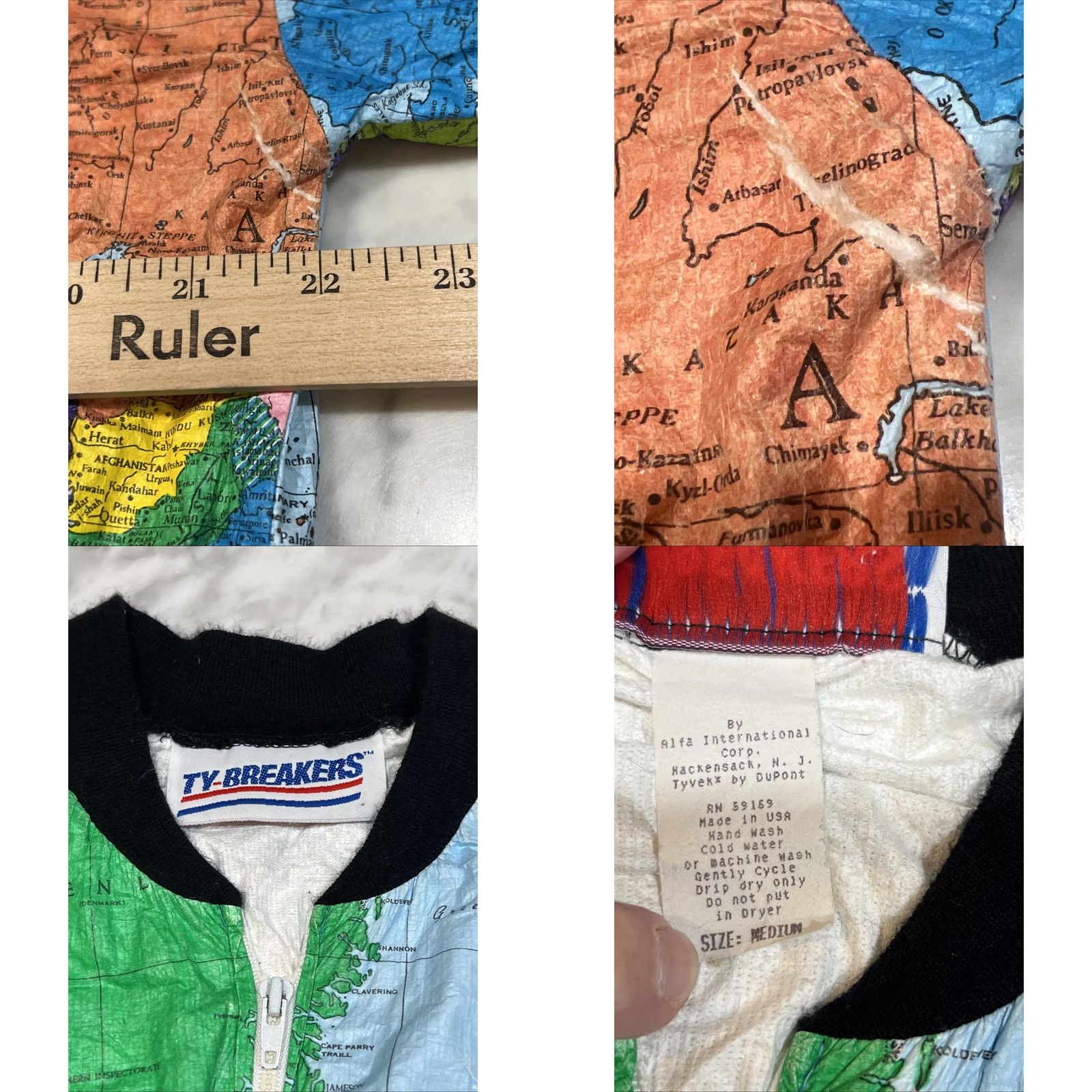 Vintage VTG 80s Ty Breakers Tyvek World Map Windbreaker Medium AllOver Print Kurt Cobain Size US 31 - 10 Thumbnail