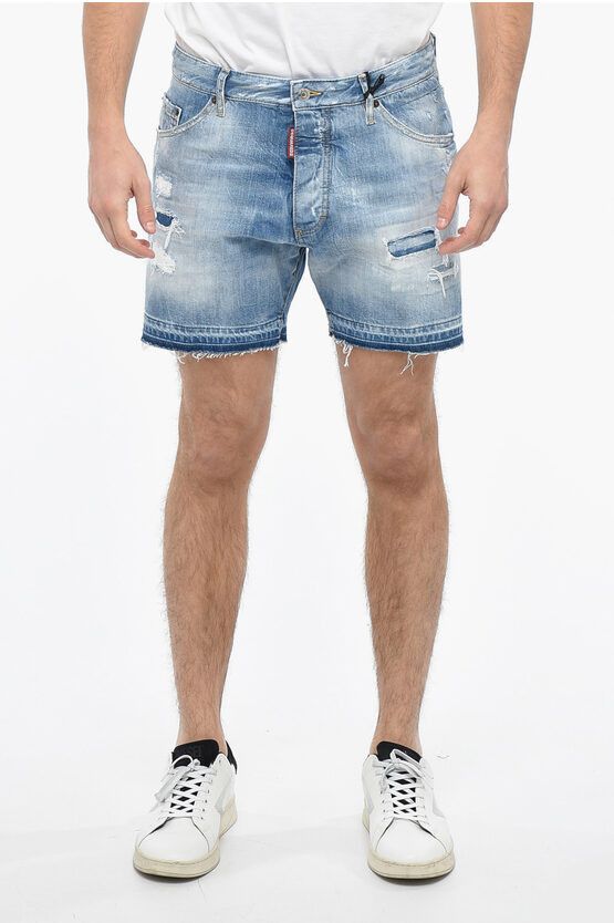 Dsquared2 Distressed Denim COMMANDO Shorts with Dark Wash men