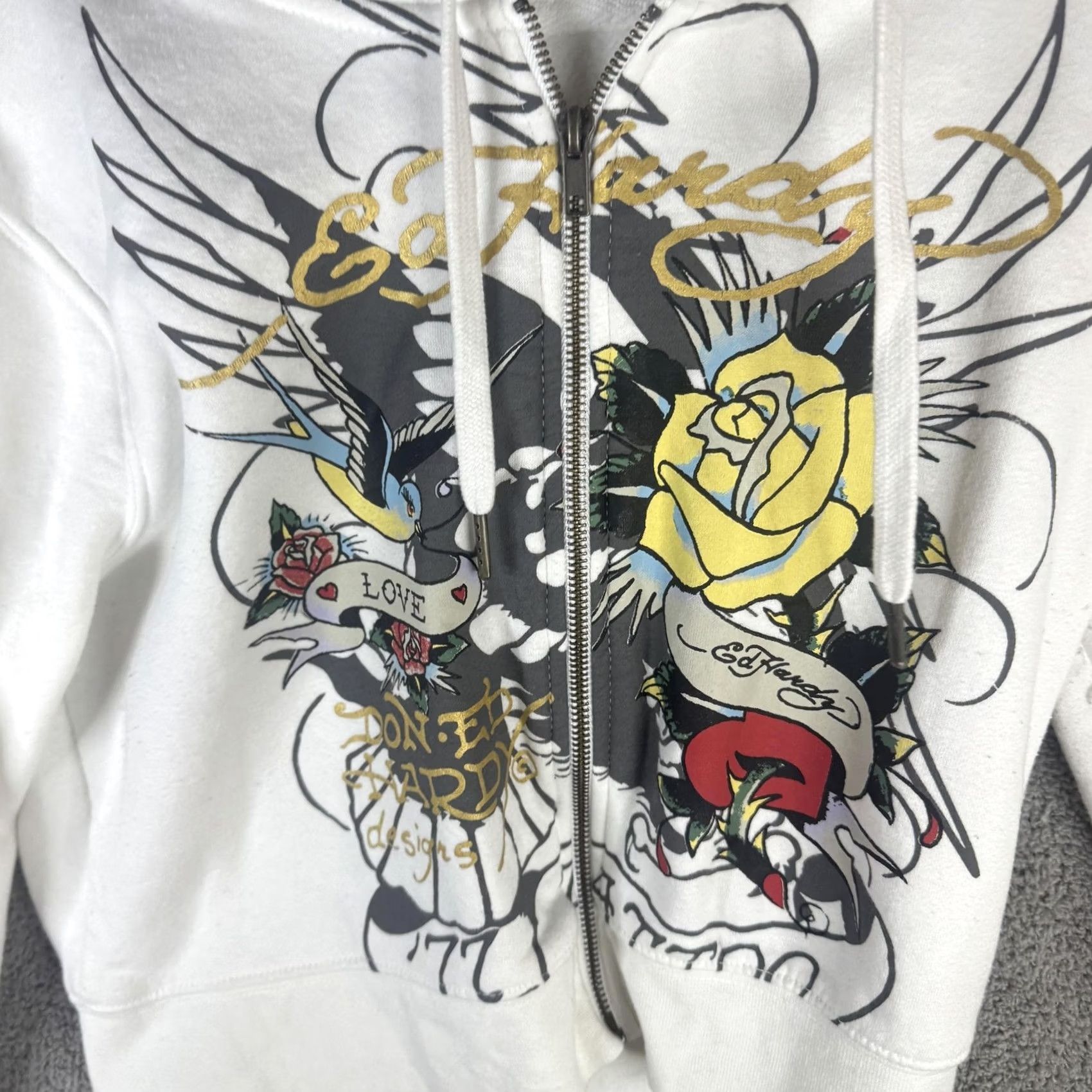 Ed Hardy Ed Hardy Hoodie Womens L White Full Zip Cropped Tattoo Eagle Graphic Fleece Size L / US 10 / IT 46 - 6 Thumbnail
