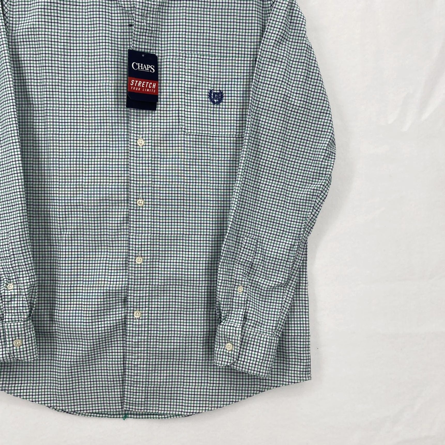 Chaps Chaps Shirt Mens Medium Green Blue Plaid Stretch Oxford Button-Down Long Sleeve Size US M / EU 48-50 / 2 - 3 Thumbnail