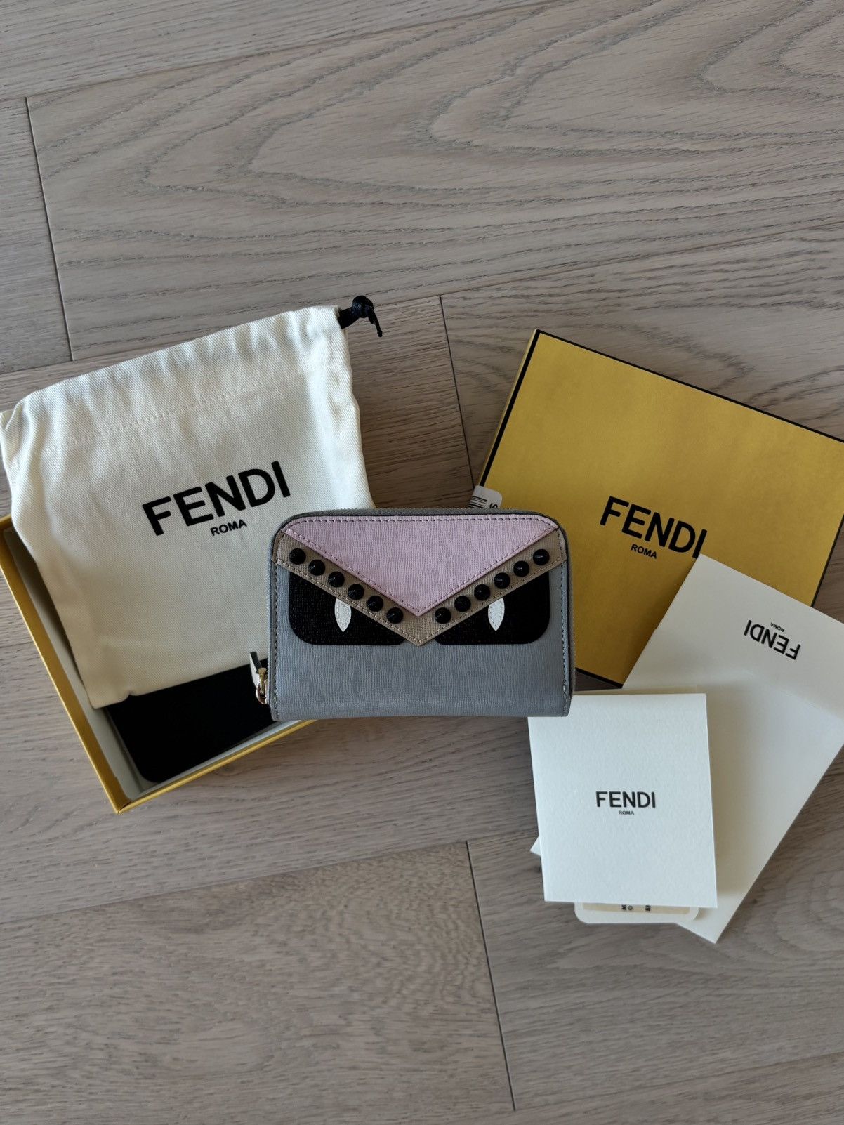 Fendi Fendi Vitello Elite Monster Eyes Studded Mini Zip Wallet Size ONE SIZE - 1 Thumbnail