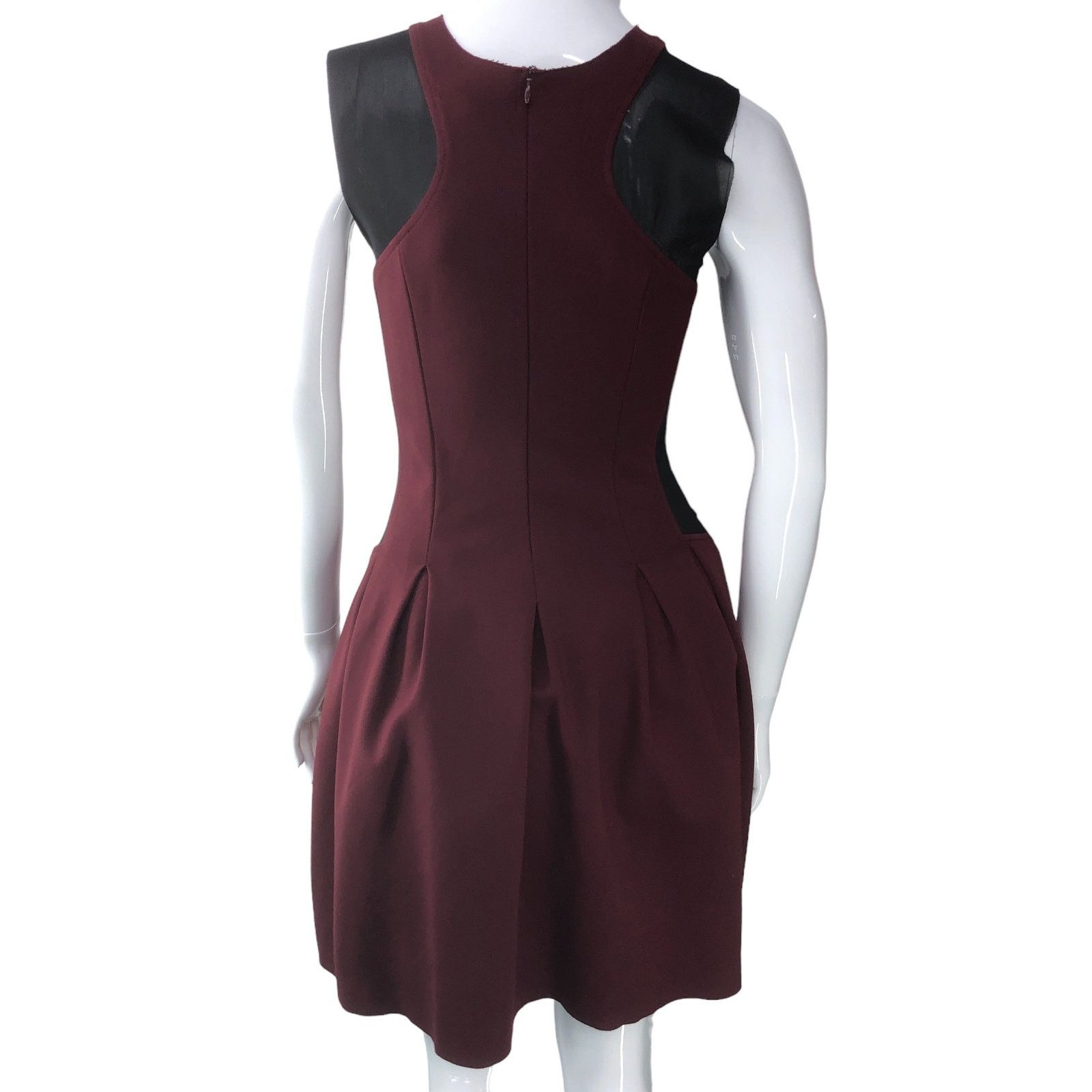 Maje Maje Size 2 Dress Maroon Black Mesh Cutouts Short Sleeve Size XS / US 0-2 / IT 36-38 - 8 Thumbnail
