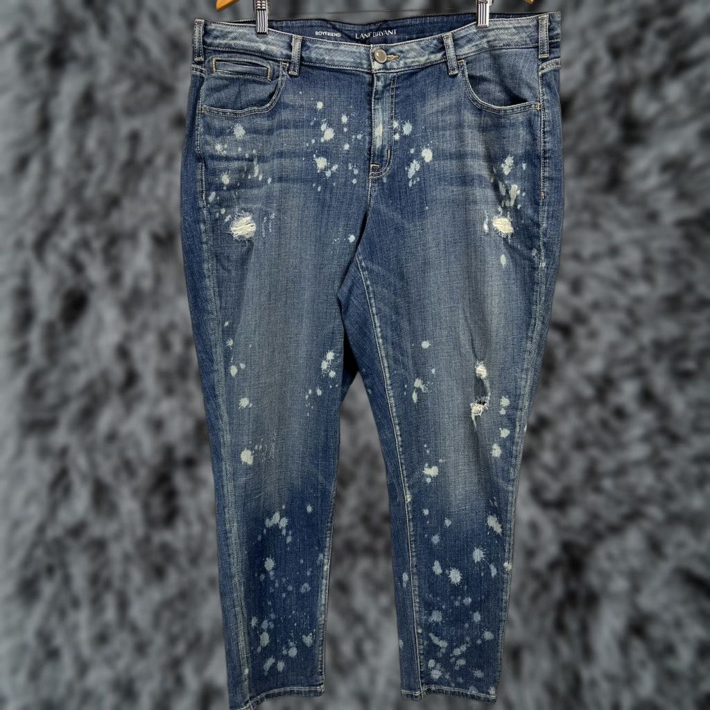 Vintage VINTAGE Lane Bryant Women’s Plus Jeans Size 22 Blue Distressed Boyfriend Style Size 40" / US 18 - 1 Thumbnail