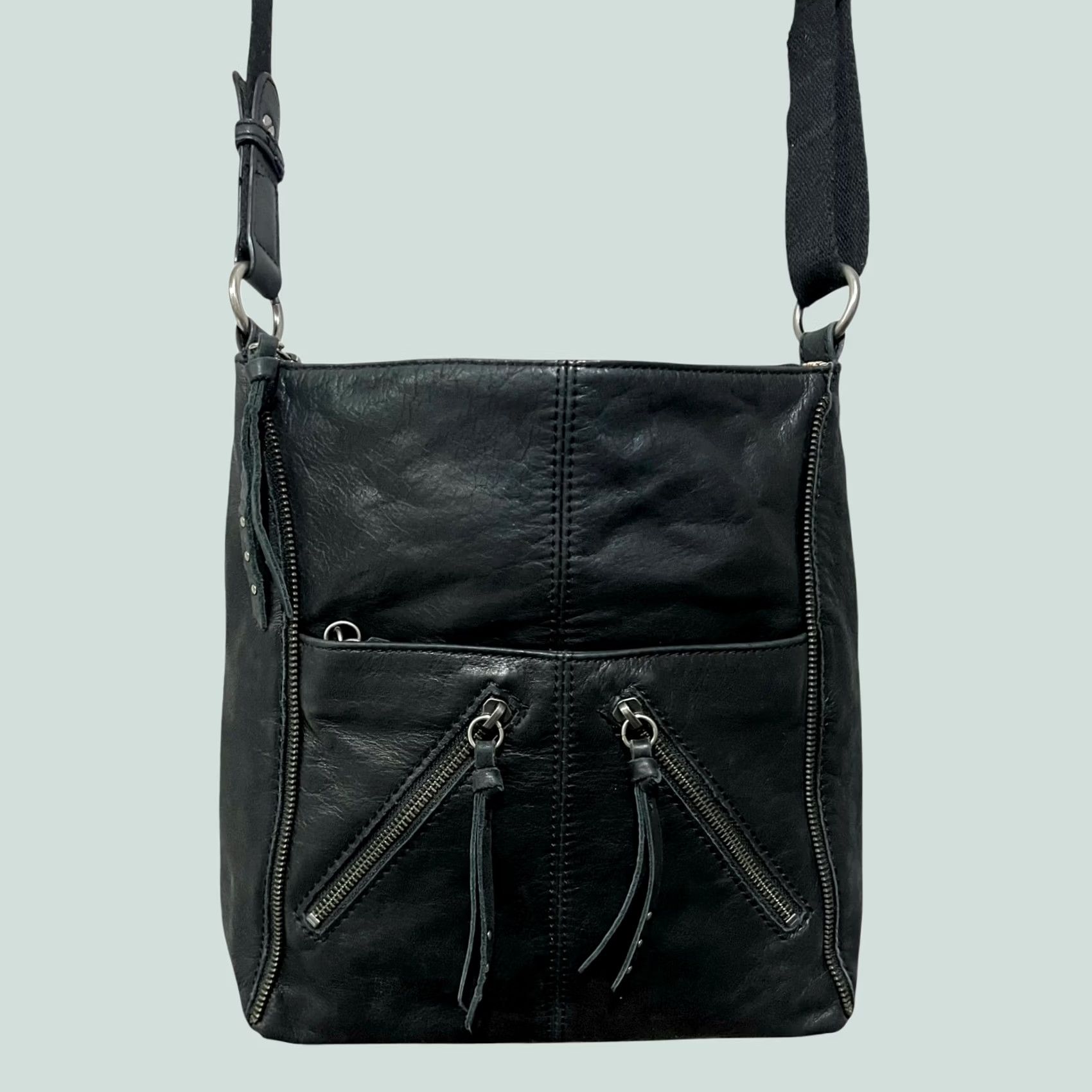 The Sak The Sak Purse Black Leather Crossbody Hobo with Zipper Detailing & Studs Women Bag Casual Size ONE SIZE - 1 Thumbnail