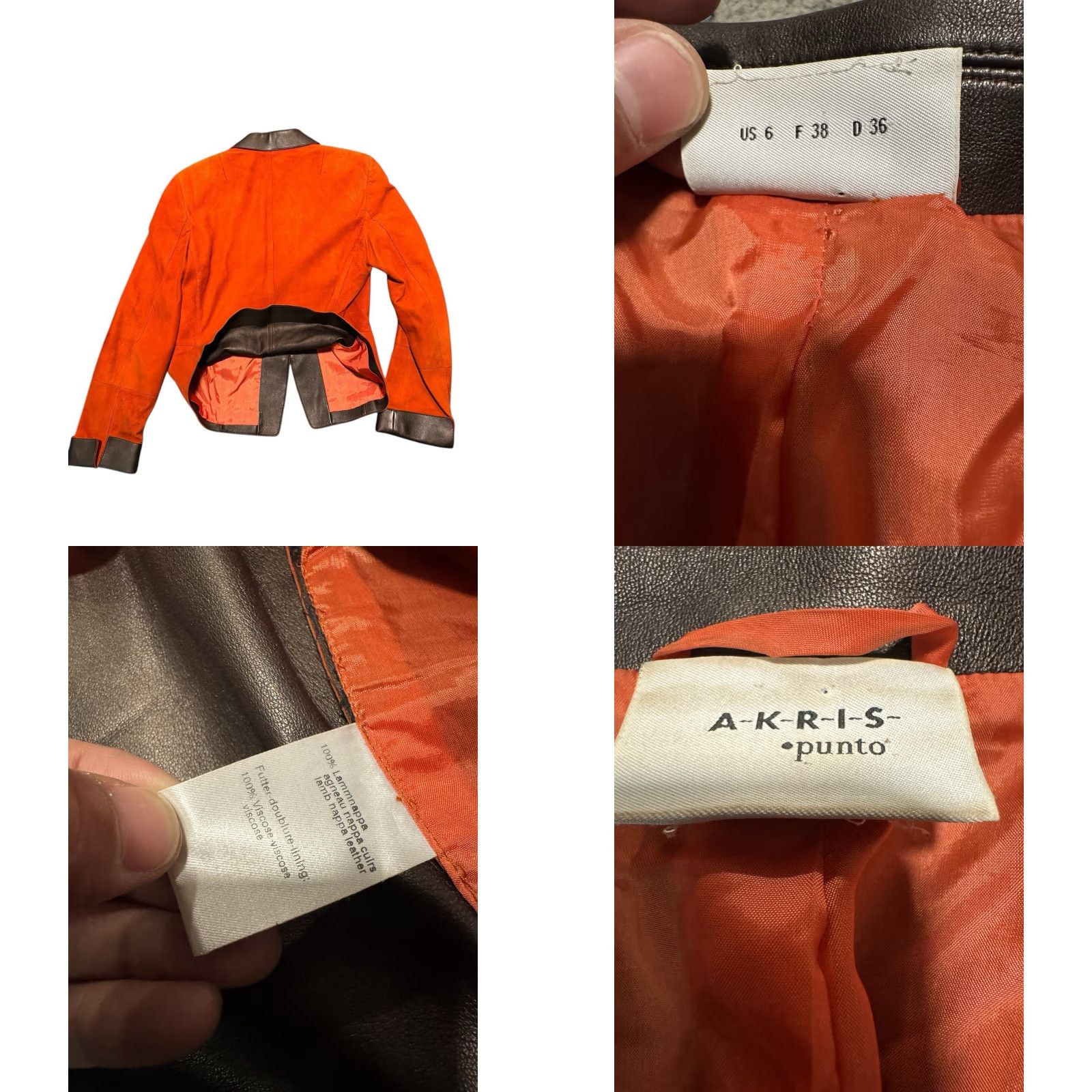 Akris Akris Punto Leather & Suede Jacket Rust Orange Brown 6 Motorcycle Zip Womens Size M / US 6-8 / IT 42-44 - 11 Thumbnail