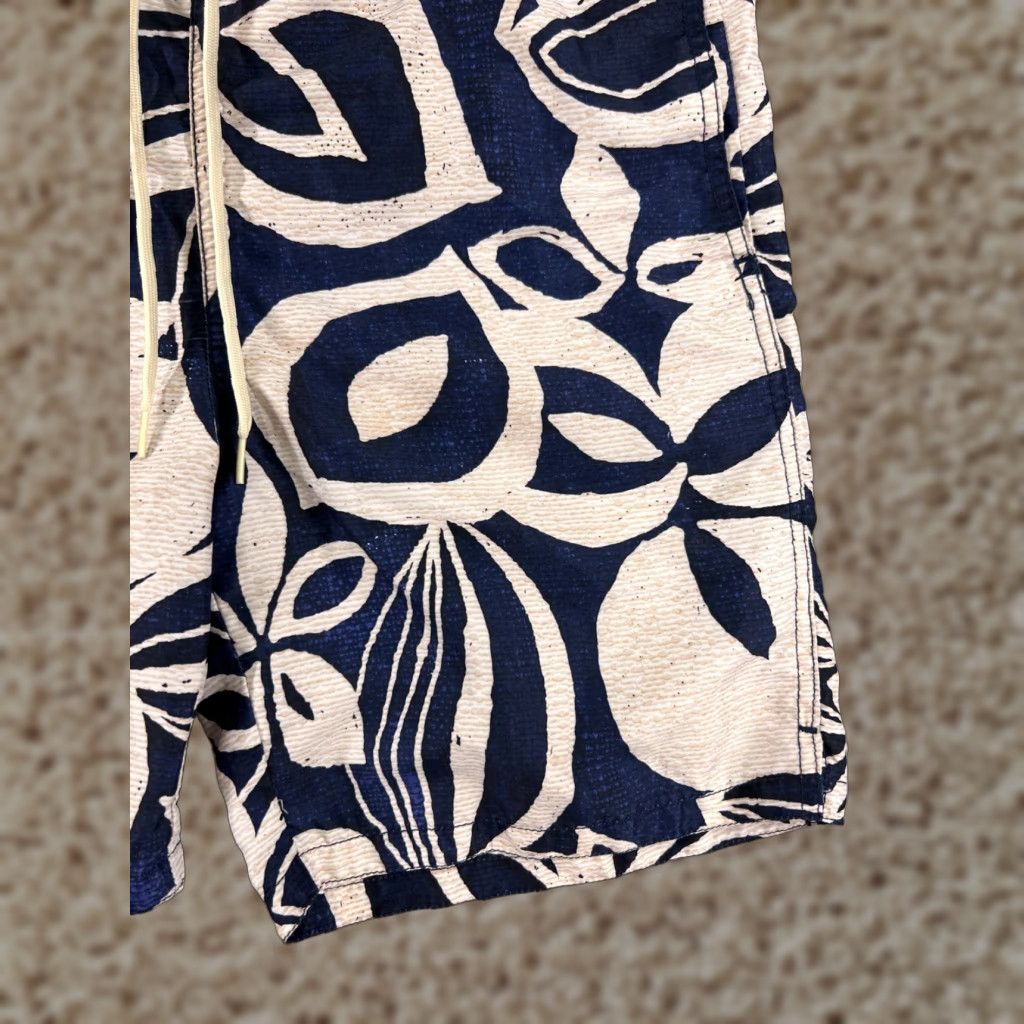 Merona Merona Trunks Mens Small Swim Blue Beige Floral Lined Polyester Beach Pool Surf Size US 29 - 1 Thumbnail