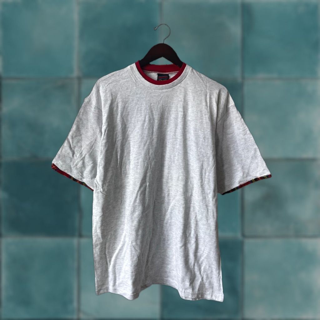 Soffe VINTAGE Soffe Crewneck T-Shirt Mens L Oversized Ash Grey Plaid Trim Red Collar Trim USA 90s Deadstock NWOT 100% Cotton NOS Size US L / EU 52-54 / 3 - 1 Thumbnail