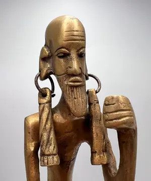 Vintage Antique Bronze African Man Figurine – Tribal Brass Statue Size ONE SIZE - 8 Thumbnail