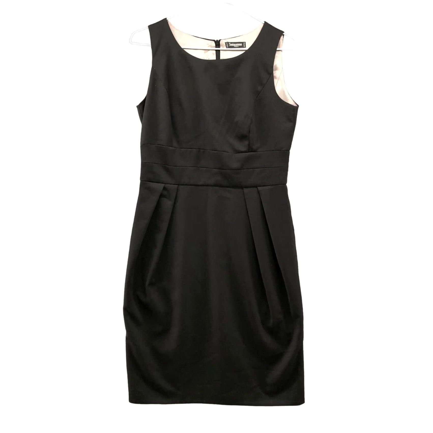 Vintage Sinequanone Womens Black Wool Blend Sheath Dress Size 0 Sleeveless Career LBD Crew Neck Zip Knee Length Size XS / US 0-2 / IT 36-38 - 2 Thumbnail