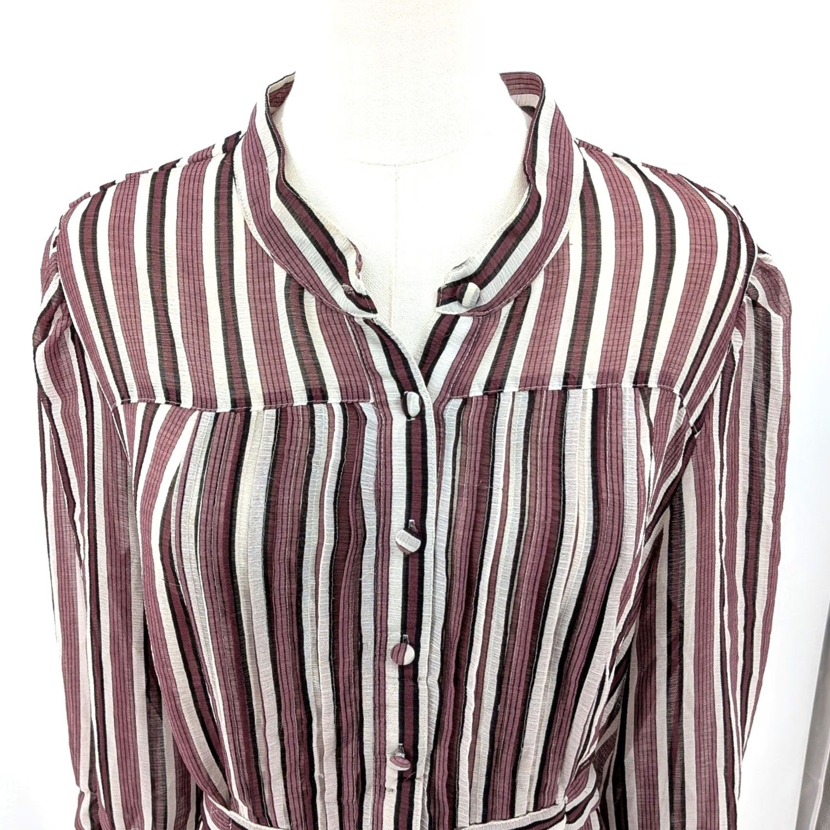 Vintage Notations Boho Stripe Blouse XL Womens Purple Stripe Lightweight Sheer Button Front Vintage-Inspired Size XL / US 12-14 / IT 48-50 - 6 Thumbnail