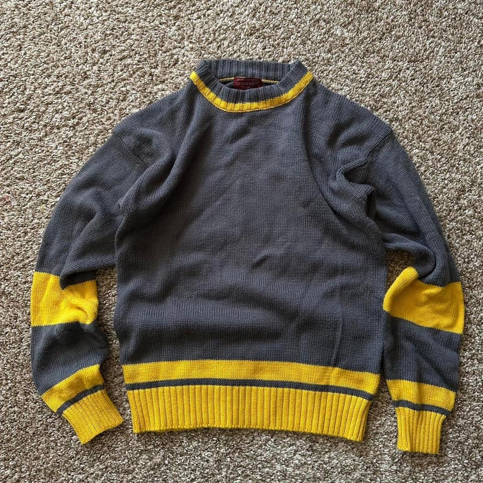 Vintage Vintage 60s 70s Grey Striped Yellow Fitted Pullover Sweater Size US XS / EU 42 / 0 - 3 Thumbnail