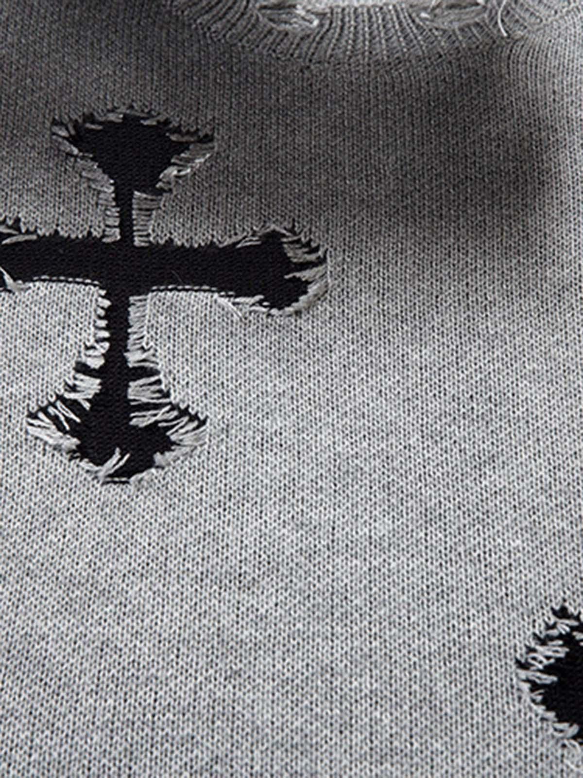 Japanese Brand Gray Distressed Knit Sweater with Cross Design Size US M / EU 48-50 / 2 - 10 Thumbnail
