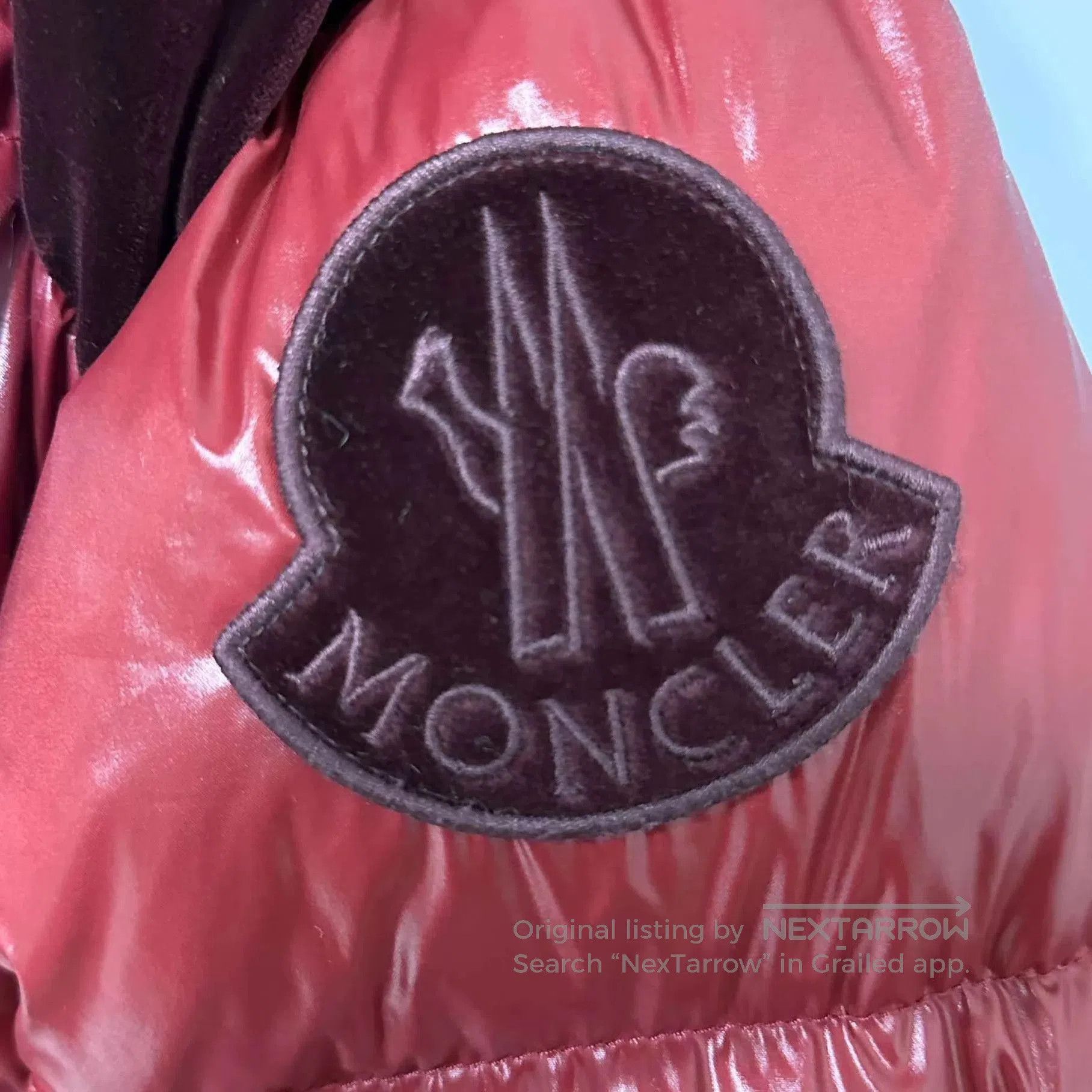 Moncler Red Puffer Jacket with Velvet Accents. Size US S / EU 44-46 / 1 - 4 Thumbnail