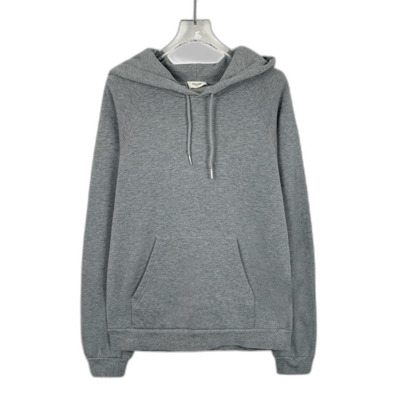 Celine Gray Logo Cotton Hooded Sweatshirt