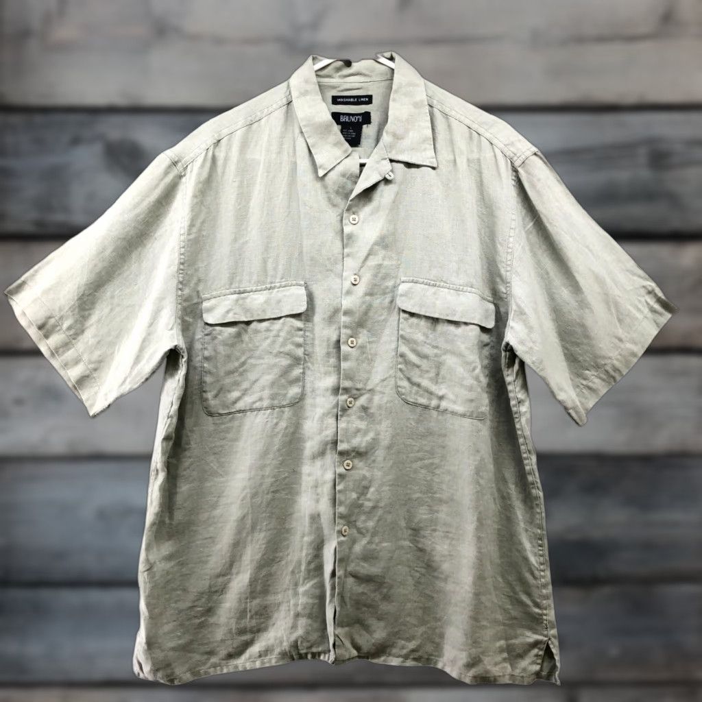 Vintage Bruno Washable Linen Shirt Mens L Sage Green Utility Short Sleeve Chest Pocket Shirt Linen Bruno Men L Green Sage Flowers Beach 90s? Size US L / EU 52-54 / 3 - 1 Thumbnail