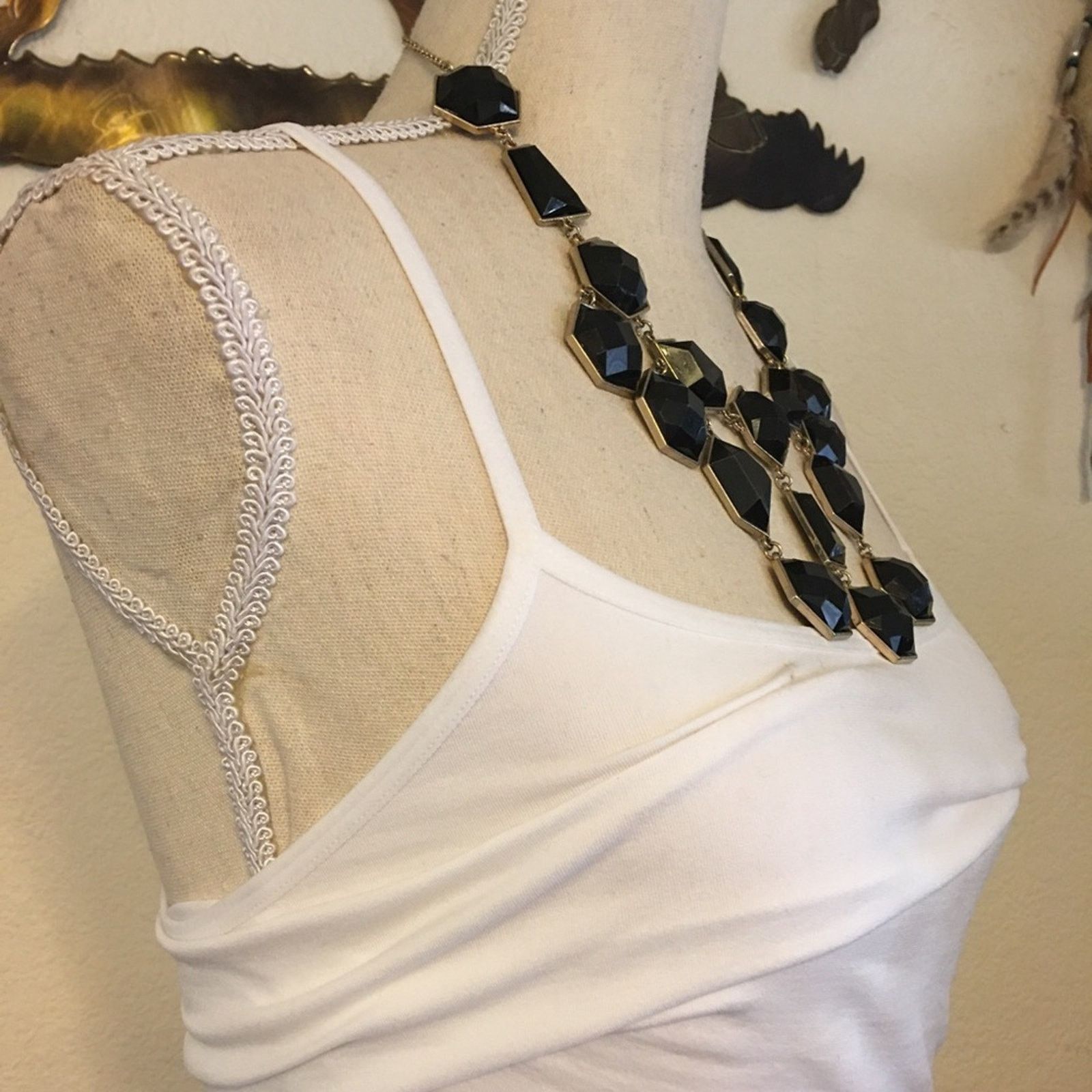 Jewelry Large black geometric faceted stone chandelier necklace Size ONE SIZE - 2 Thumbnail
