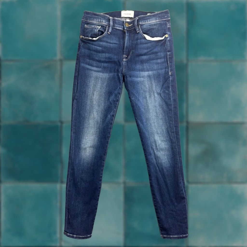 Frame VINTAGE FRAME Le Skinny De Jeanne Crop Jeans Women's 28 Blue Denim Dark Wash Stretch USA Size 28" / US 6 / IT 42 - 1 Thumbnail