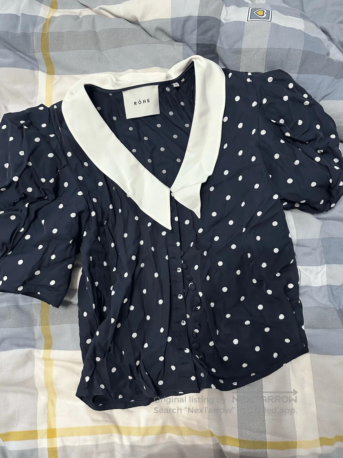 Rohe Navy Polka Dot Bubble Sleeve Shirt. Size S / US 4 / IT 40 - 2 Thumbnail