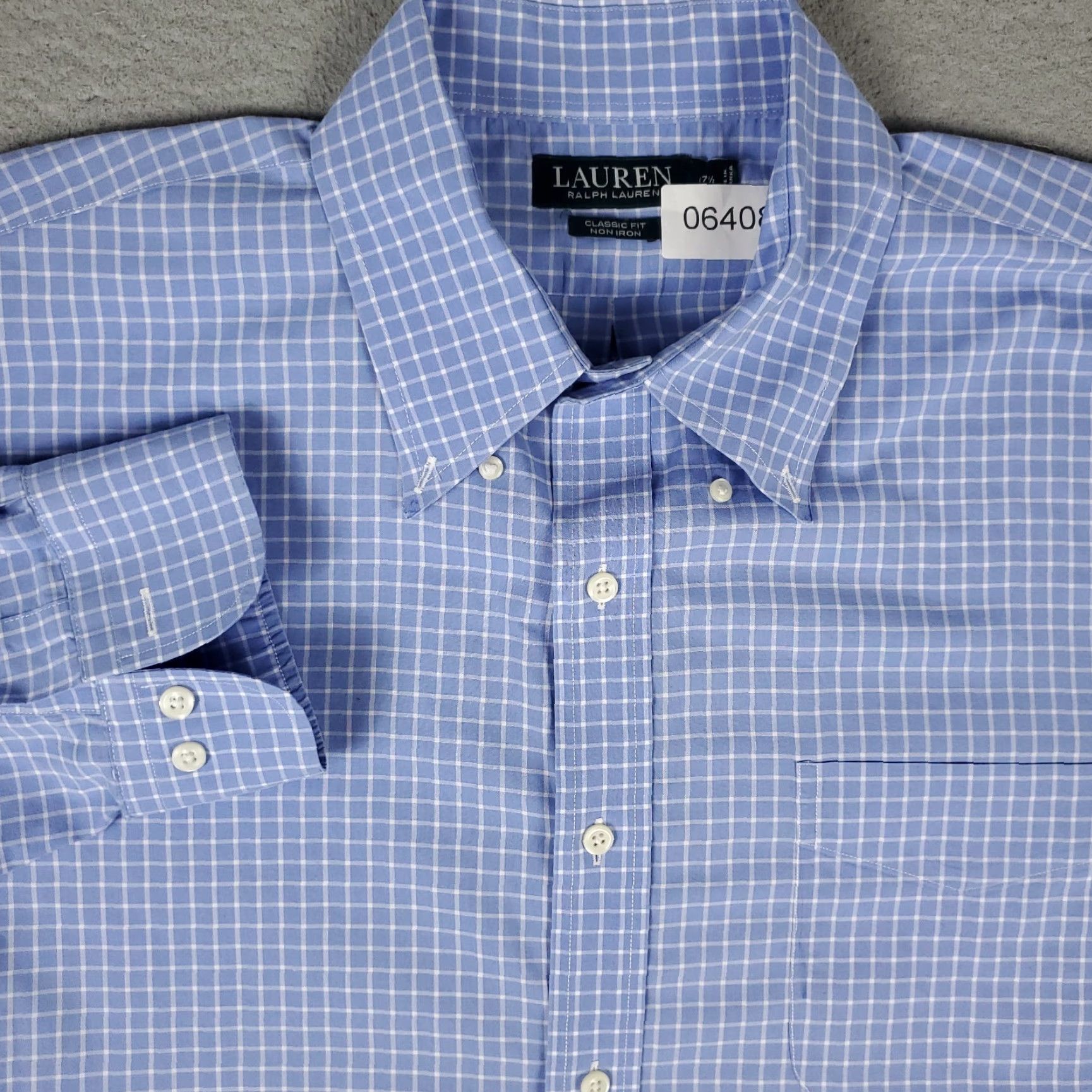 Ralph Lauren Ralph Lauren Shirt Mens 17.5 Blue Check Dress Shirt Long Sleeve Button-Down Collar 100% Cotton Regular Mens Size 46R - 2 Thumbnail