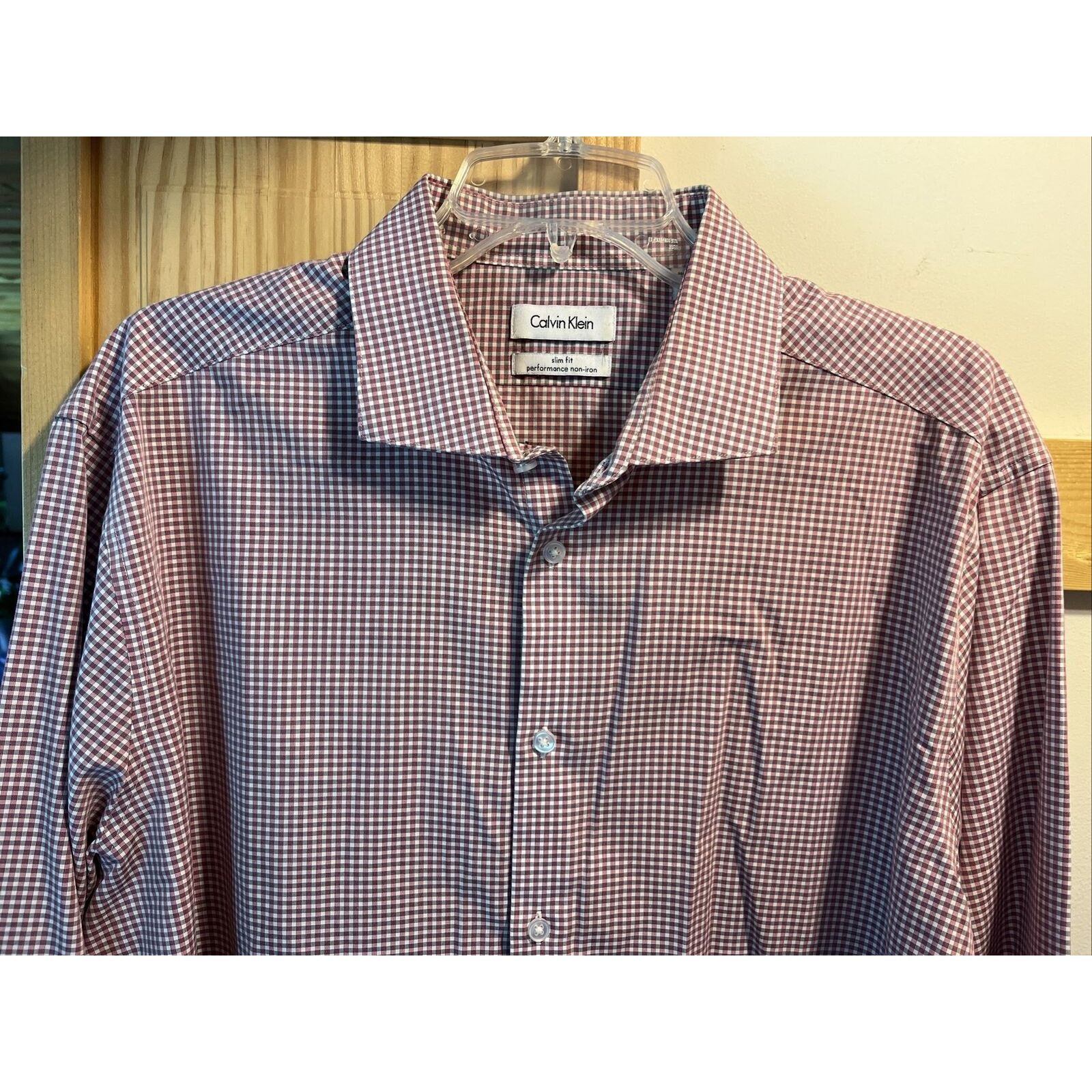 Calvin Klein Calvin Klein Men’s 17.5 34/35 Red Check Button Cotton Shirt Size US XL / EU 56 / 4 - 5 Thumbnail