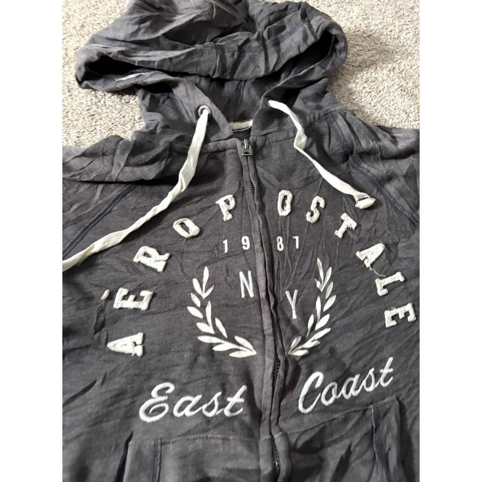 Vintage Aeropostale Hoodie Womens S Gray Full Zip Fleece East Coast Logo Sweatshirt Size S / US 4 / IT 40 - 4 Thumbnail