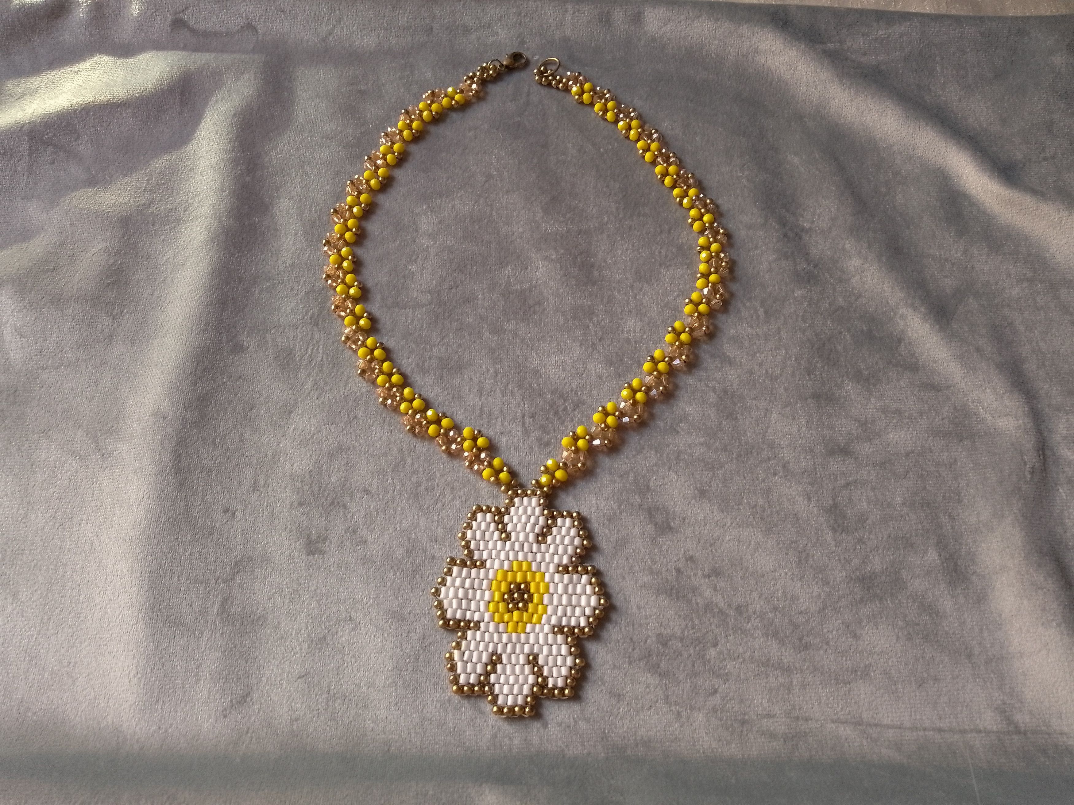 Handmade Necklace in Crystal Yellow Beaded Flower Pendant Elegant Size ONE SIZE - 2 Thumbnail