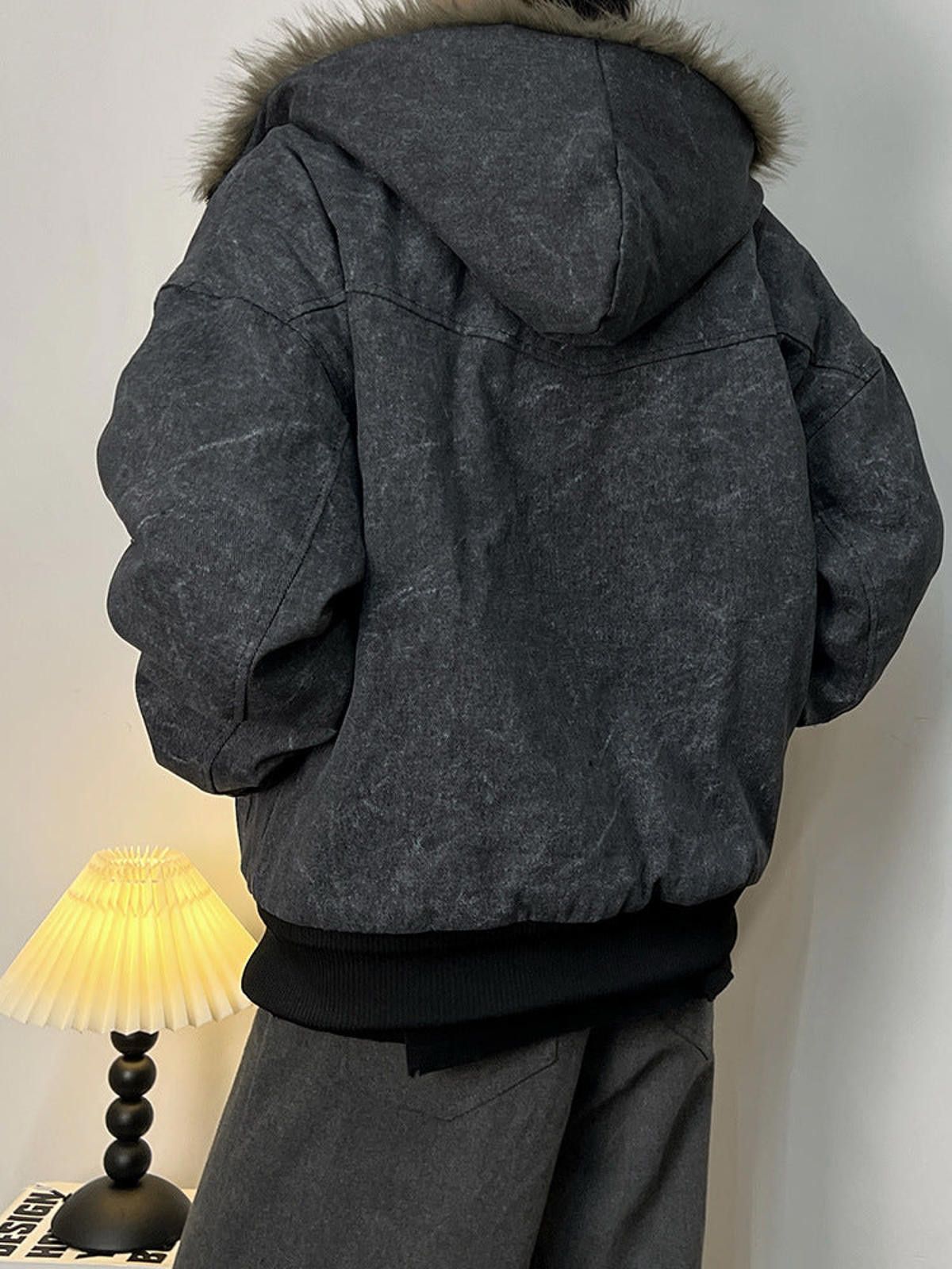Japanese Brand Gray Hooded Bomber Jacket, Casual Oversized Winter Coat Size US L / EU 52-54 / 3 - 4 Thumbnail