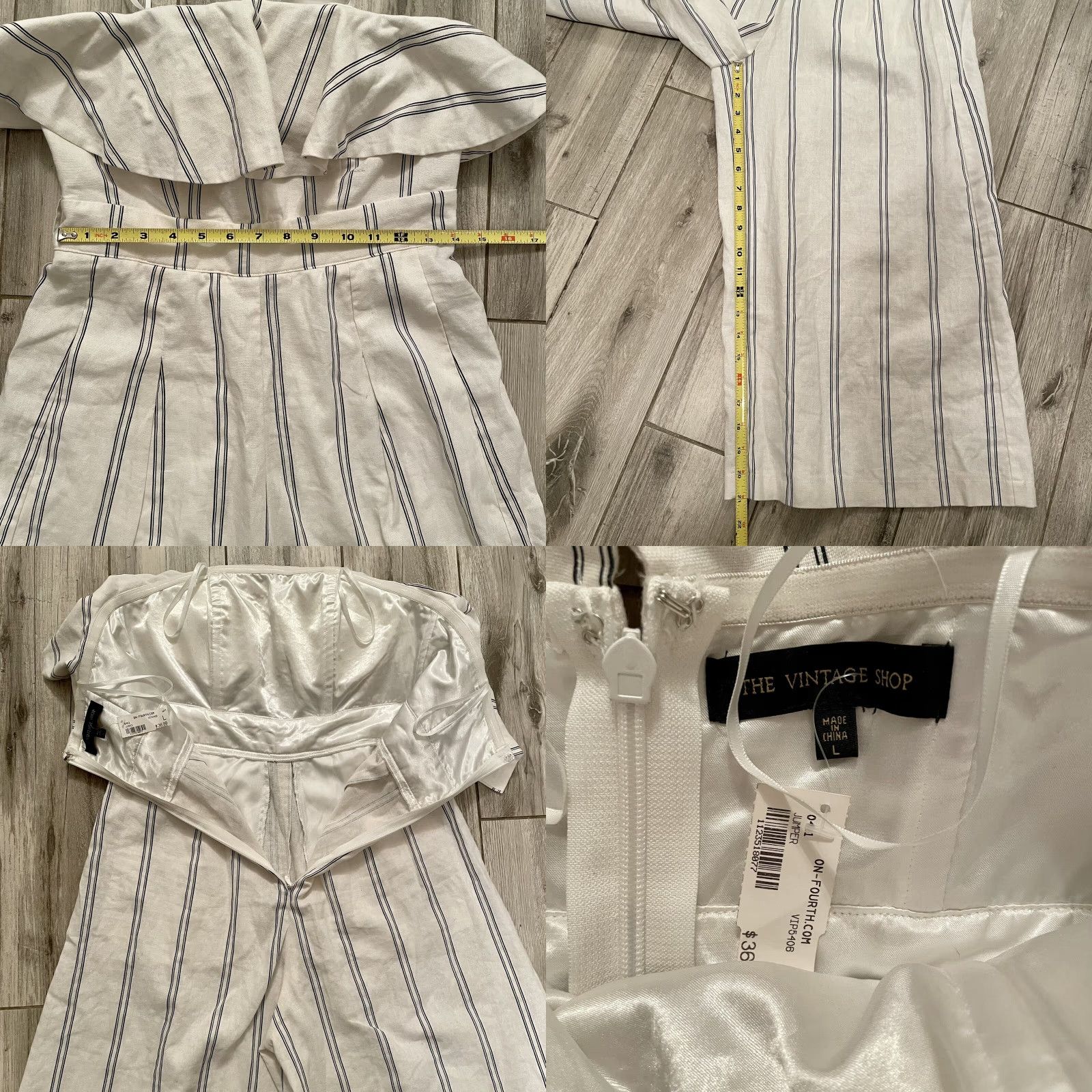 Vintage The Vintage Shop Jumpsuit Striped Strapless Ruffle Boho Ivory Crop Wide-Leg L Womens Size 36" / US 14 / IT 50 - 8 Thumbnail