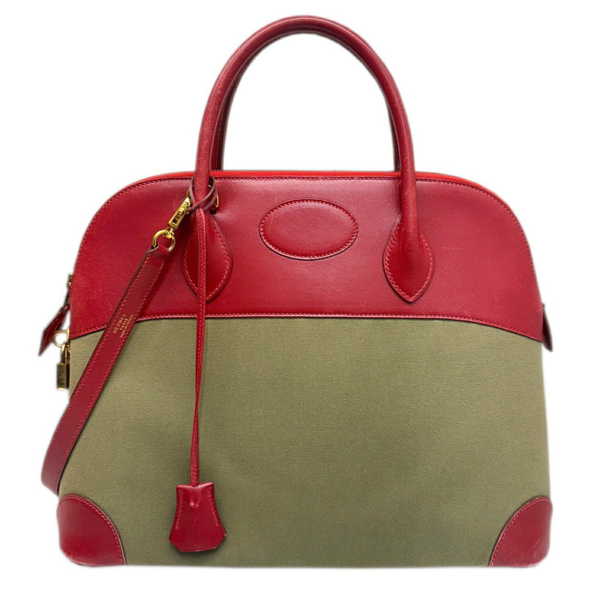Hermes Hermes Handbag Shoulder Bag Bolide 35 Rouge Garance Khaki Box Calf Toile Officier 〇Y Stamp Manufactured in 1995 2way Women's Size ONE SIZE - 1 Thumbnail