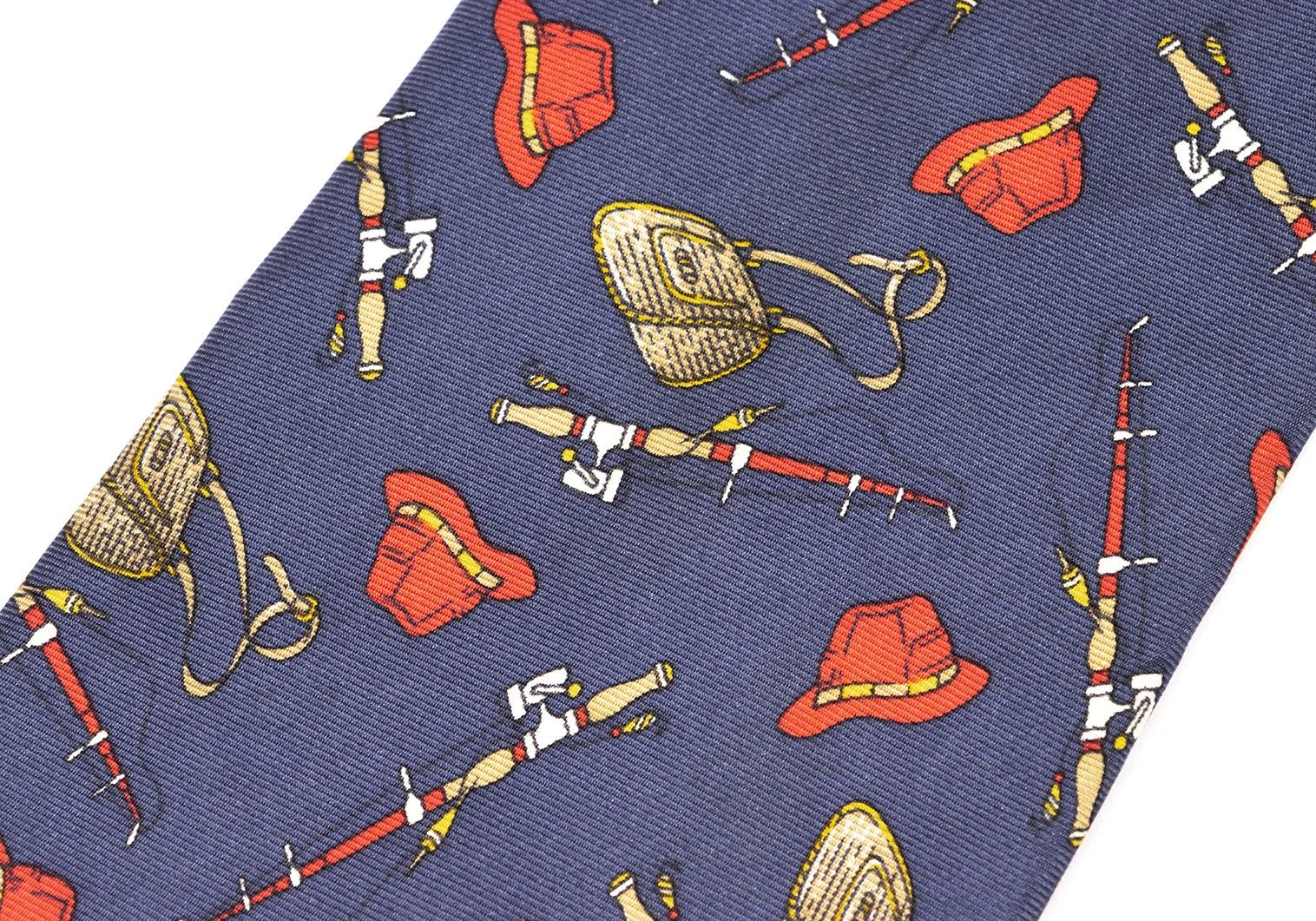 Fendi Fishing Print Silk Tie in Navy and Red Size ONE SIZE - 4 Thumbnail