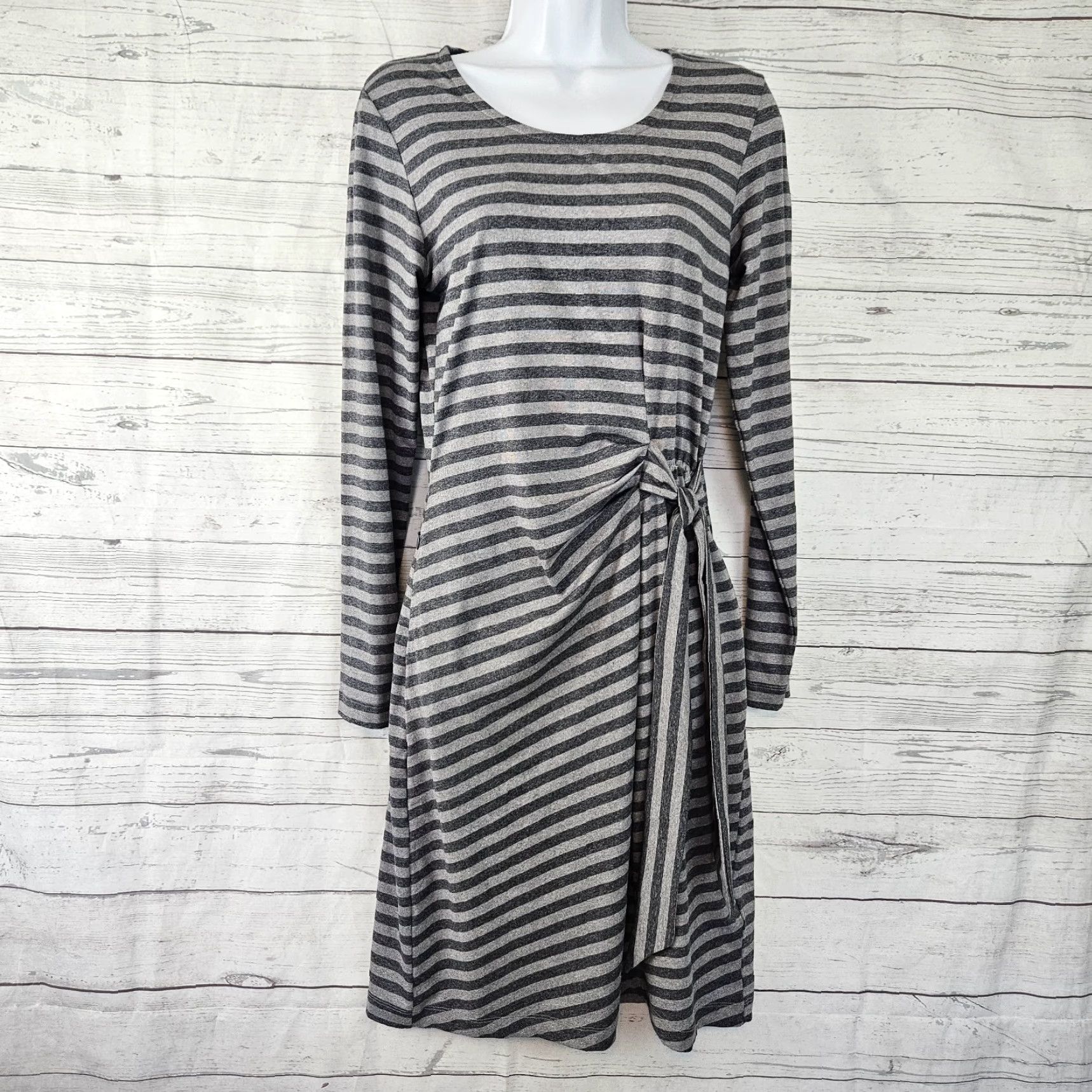 ExOfficio ExOfficio Womens Dress XS Gray Stripe Side Tie Long Sleeve Shirt Dress Womens XS Gray Stripe Side Tie Long Sleeve Size XS / US 0-2 / IT 36-38 - 2 Thumbnail
