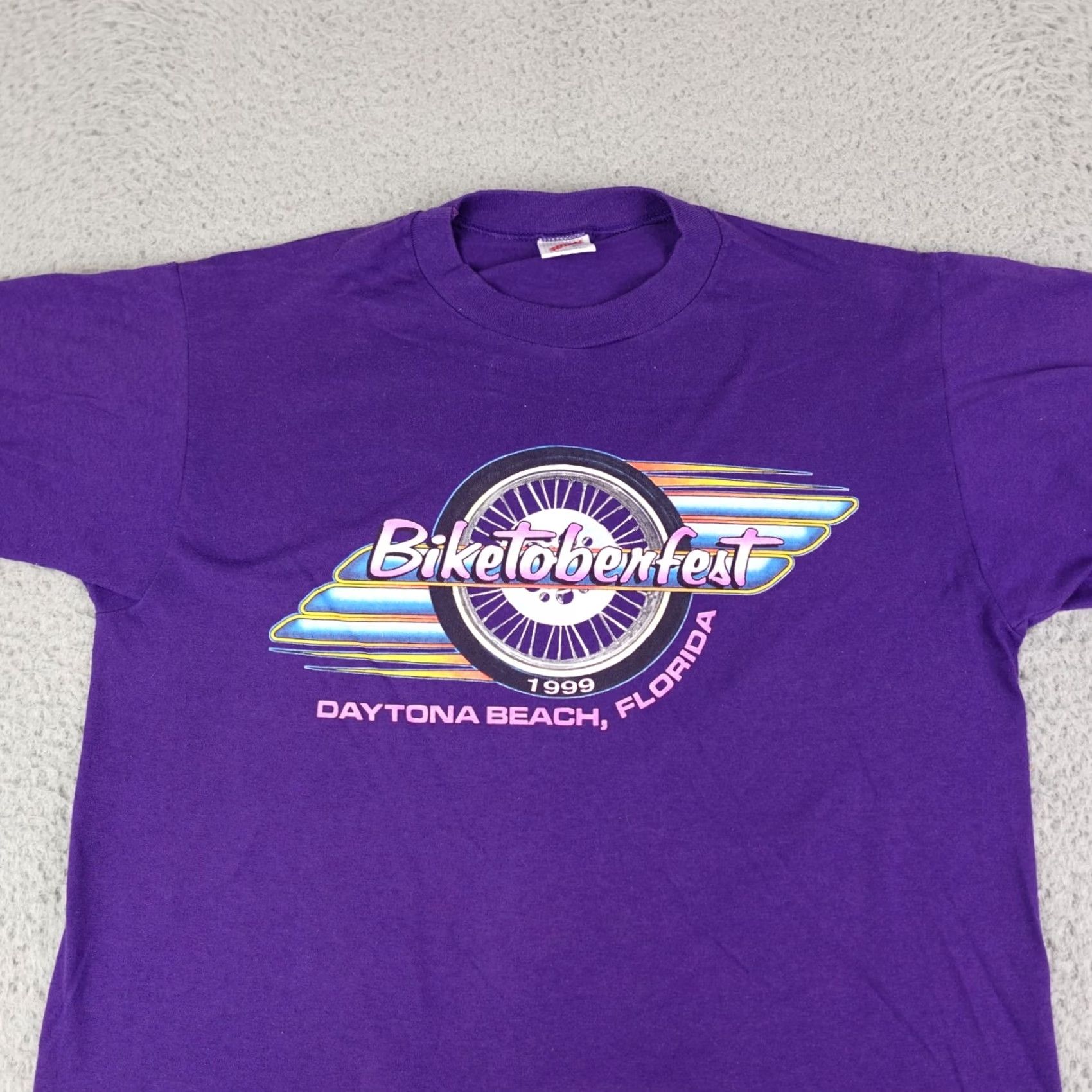Jerzees VINTAGE Biketoberfest Shirt Mens Large Purple 1999 Daytona Beach Single Stitch Size US L / EU 52-54 / 3 - 4 Thumbnail