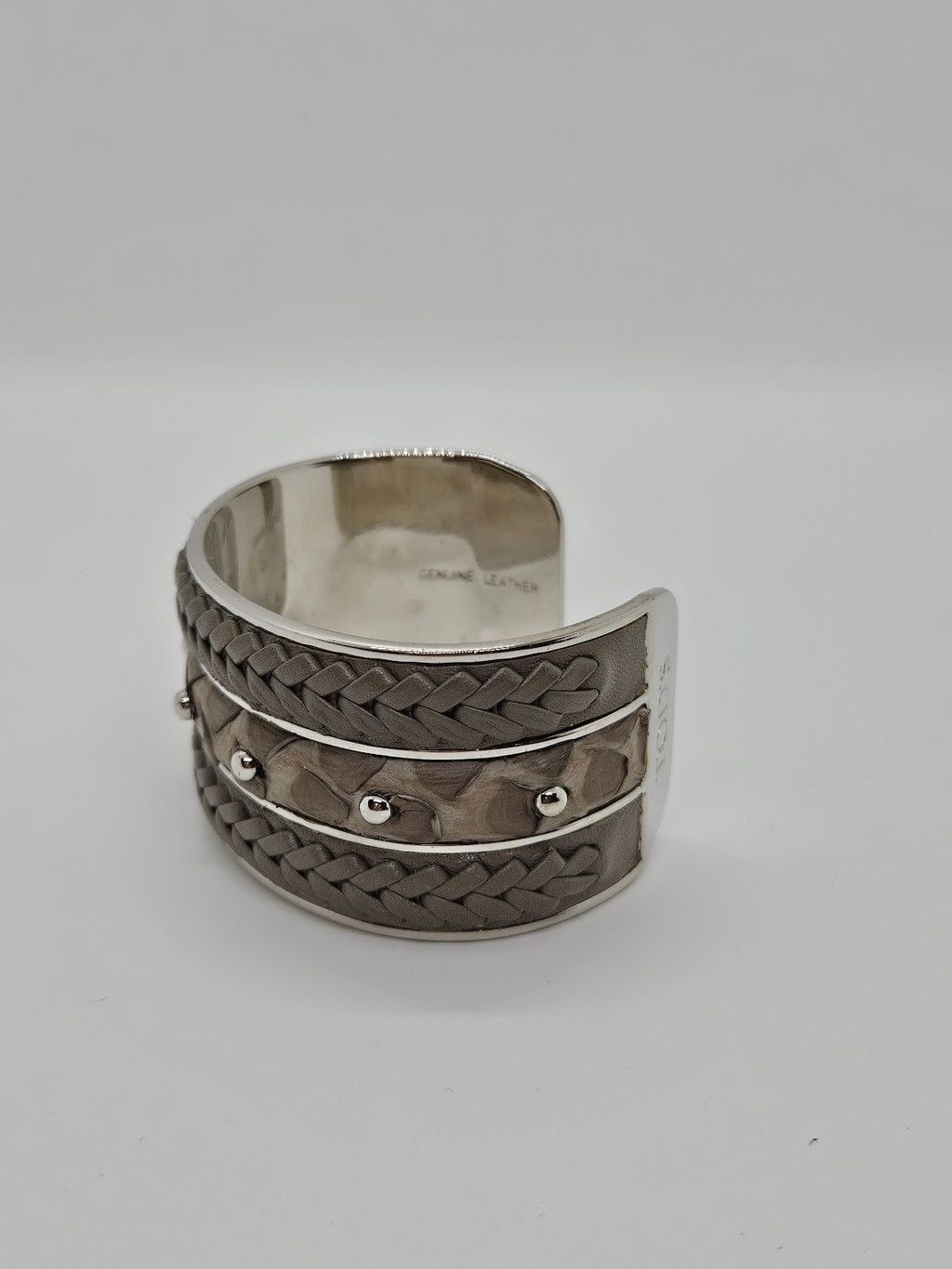 Tod’s Gray Woven Leather Snakeskin Studs Cuff Bracelet, Women's — image 6 of 6