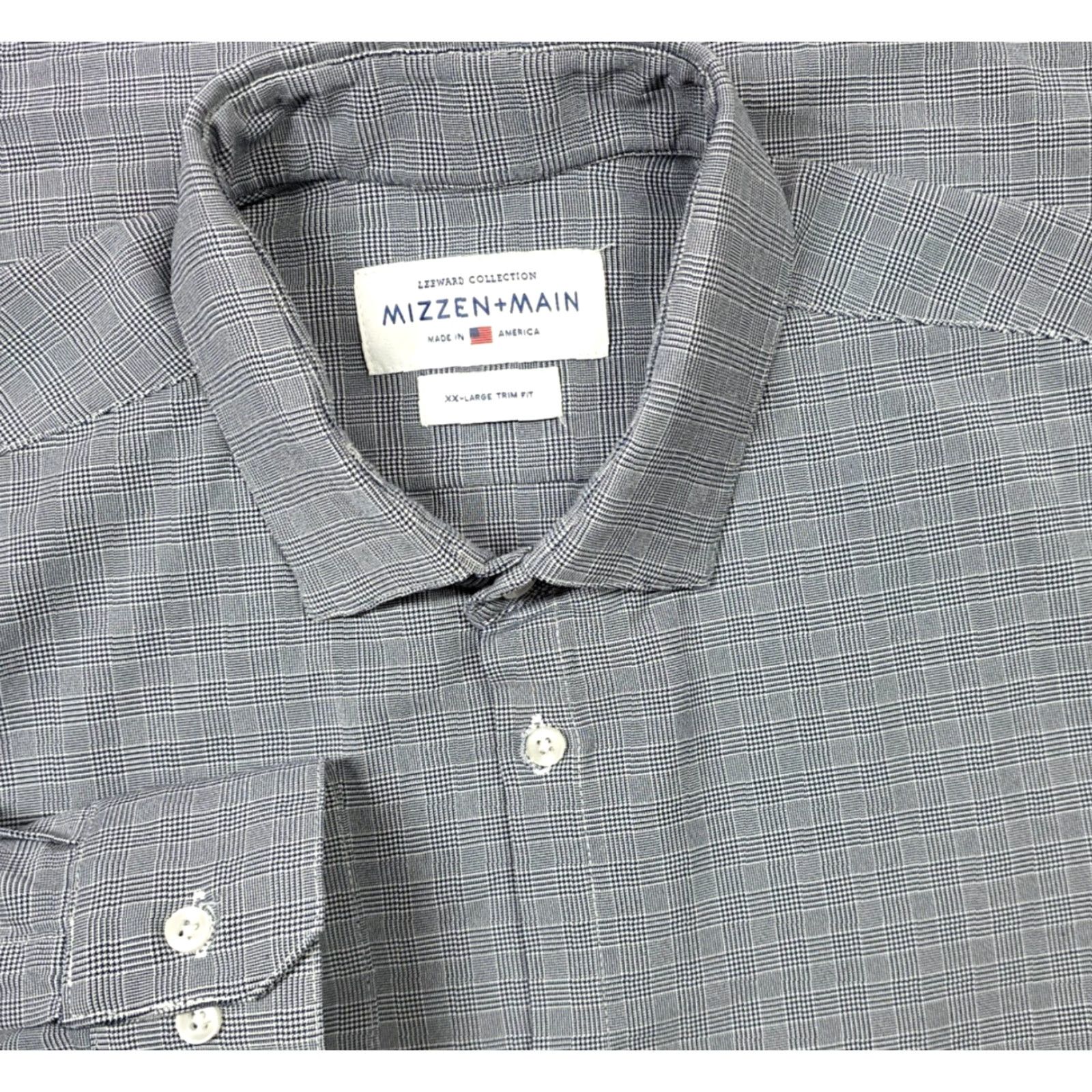 Mizzen+Main Mizzen+Main Leeward Performance Shirt 2XL Trim Fit Gray Blue Plaid Houndstooth Long Sleeve Button-Up Mens Shirt Range: 2XL, Color: Blue Size US XXL / EU 58 / 5 - 2 Thumbnail