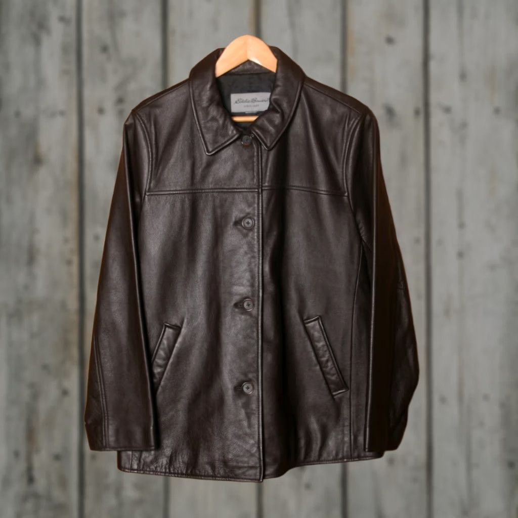 Eddie Bauer EDDIE BAUER Leather Jacket Women's L Brown 4-Button Basic Jacket Size L Vintage? (No Tag) Size L / US 10 / IT 46 - 1 Thumbnail