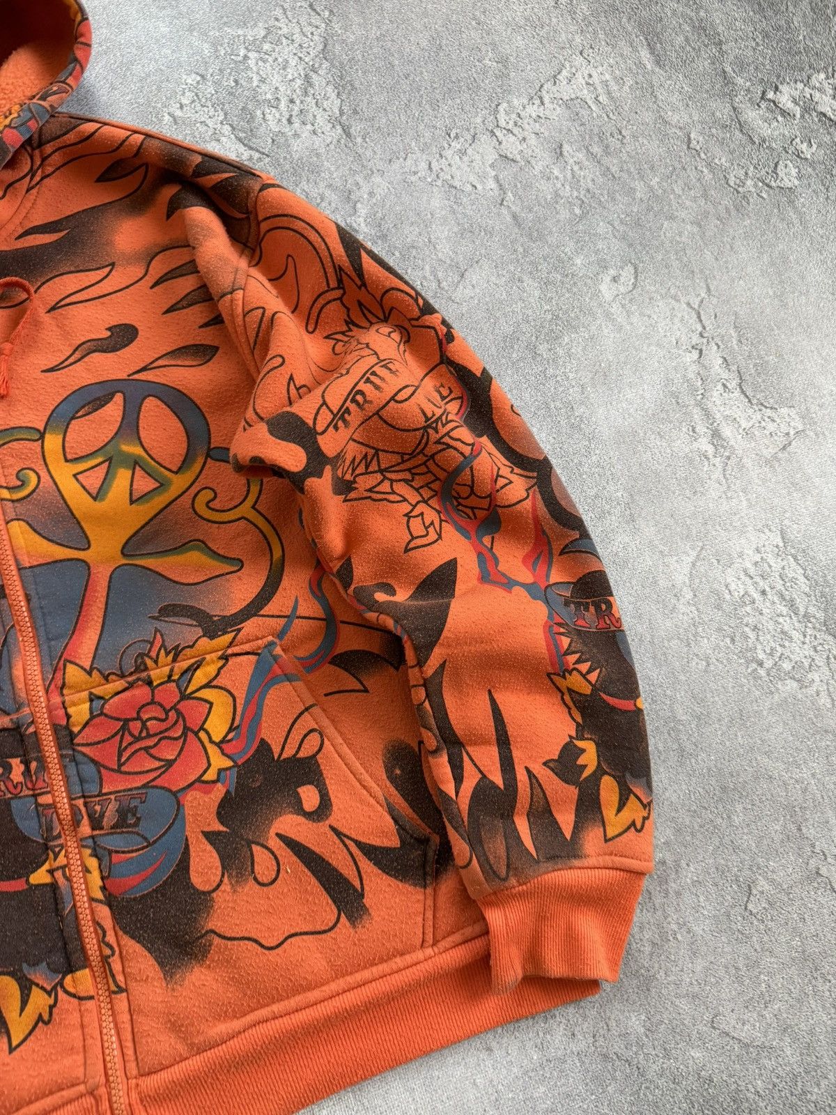 Ed Hardy True Love all printed tattoo rhinestones skeleton hoodie zip Size US L / EU 52-54 / 3 - 4 Thumbnail