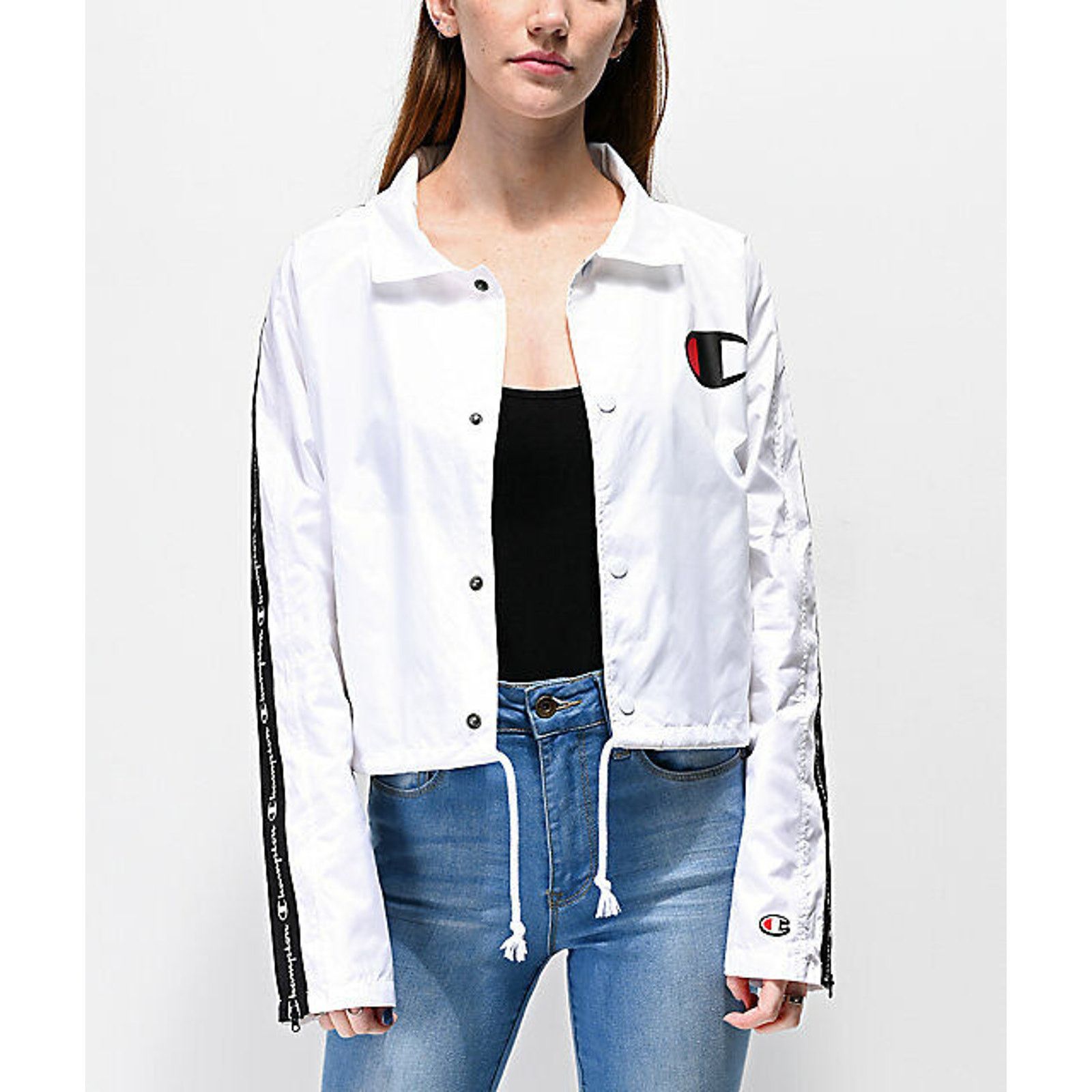 Champion Champion Jacket Women L Cropped White Snap Tape Coaches Size L / US 10 / IT 46 - 4 Thumbnail