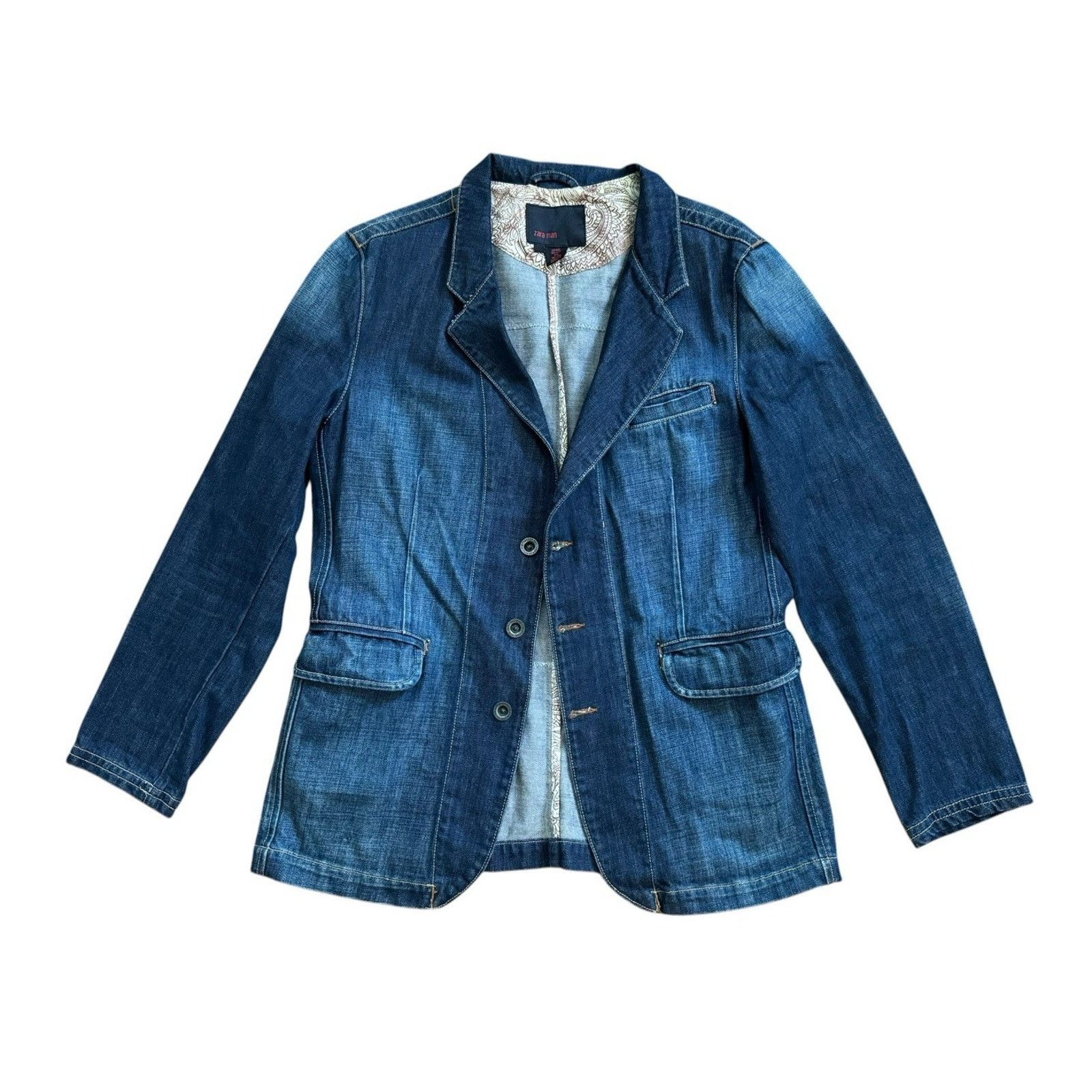 Zara RAMONES 70s 80s Retro Vintage Upcycled Denim Jacket Blazer Size US XL / EU 56 / 4 - 3 Thumbnail