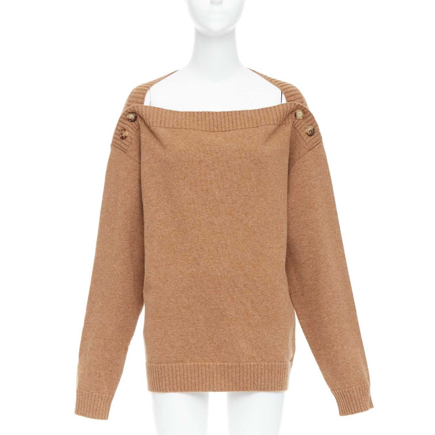 Burberry BURBERRY camel brown wool horn button bateau neck sweater L Size M / US 6-8 / IT 42-44 - 1 Thumbnail