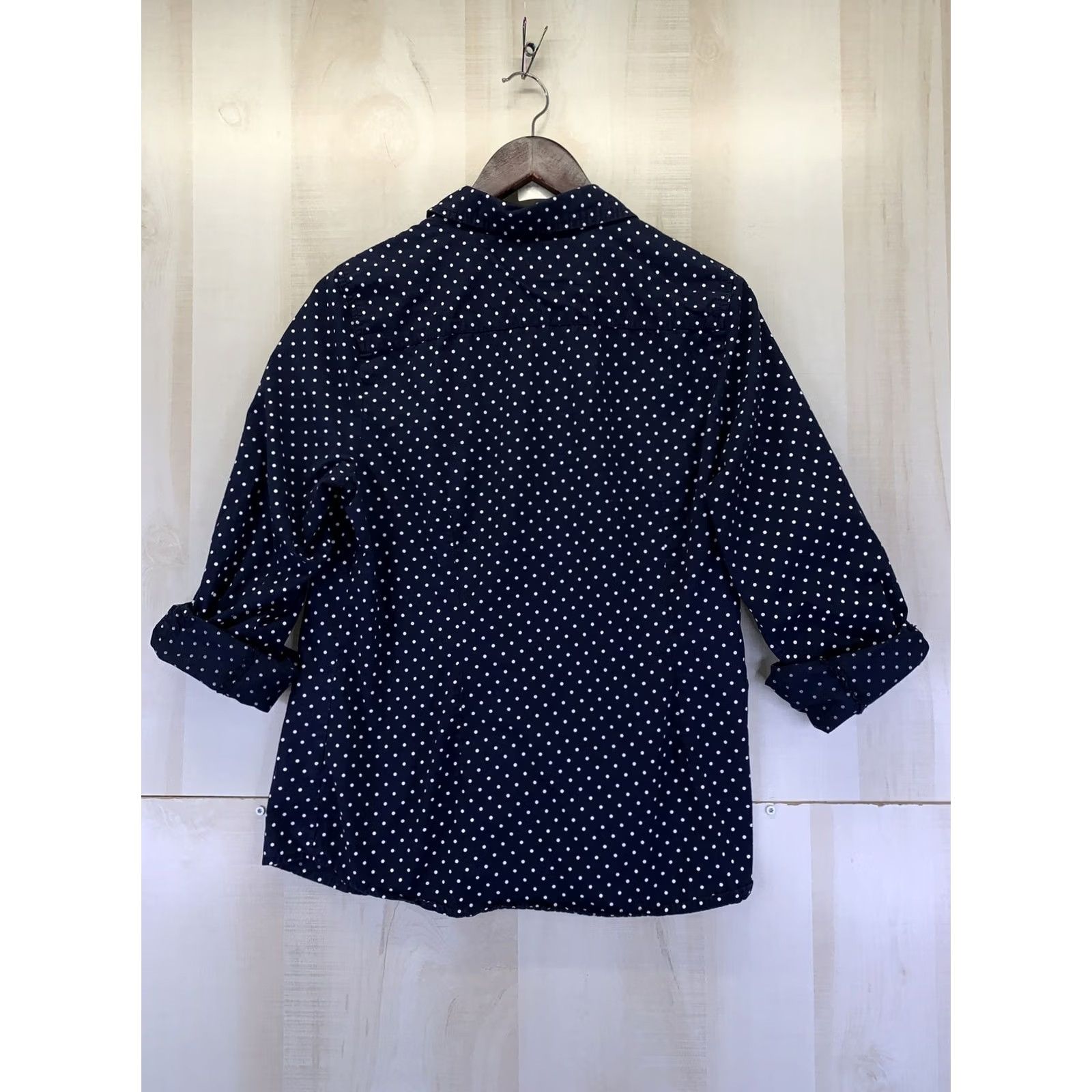 Tommy Hilfiger VINTAGE Tommy Hilfiger Relaxed Fit Navy Polka Dot Roll Tab Sleeve Womens Top L Blue Polka Dot Shirt Womens Large-Polka Dot Navy Shirt? Size L / US 10 / IT 46 - 6 Thumbnail