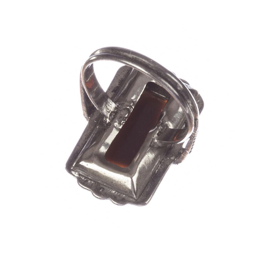 Designer Art Deco Sterling Silver Carnelian and Marcasite Ring Size ONE SIZE - 5 Thumbnail