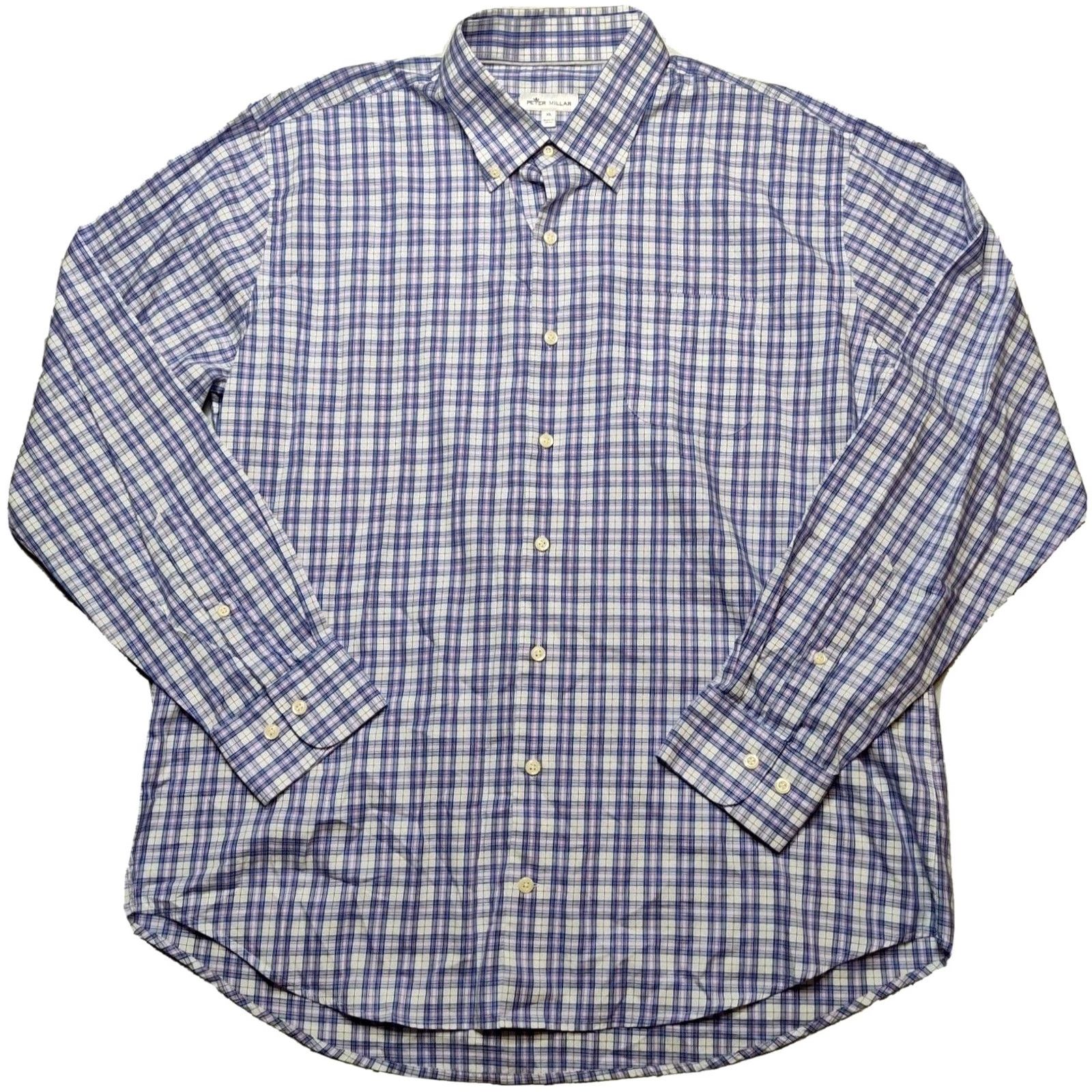 Peter Millar PETER MILLAR Button-Down Shirt Men XL Purple Blue Check 100% Cotton Long Sleeve Size US XL / EU 56 / 4 - 2 Thumbnail
