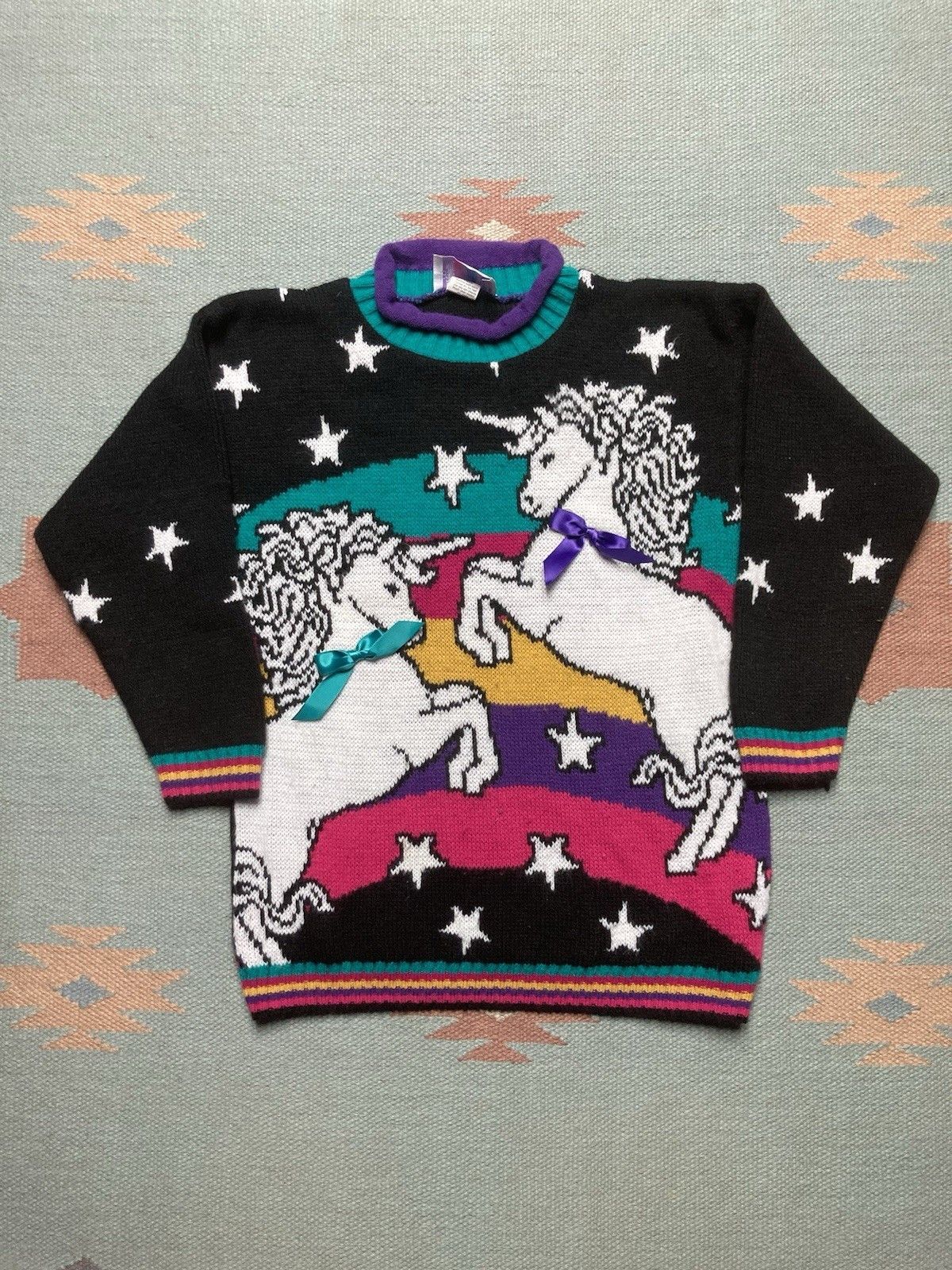 Vintage Heartworks acrylic knit sweater unicorn stars cute 10-12 Size XXS / US 00 / IT 34 - 1 Thumbnail