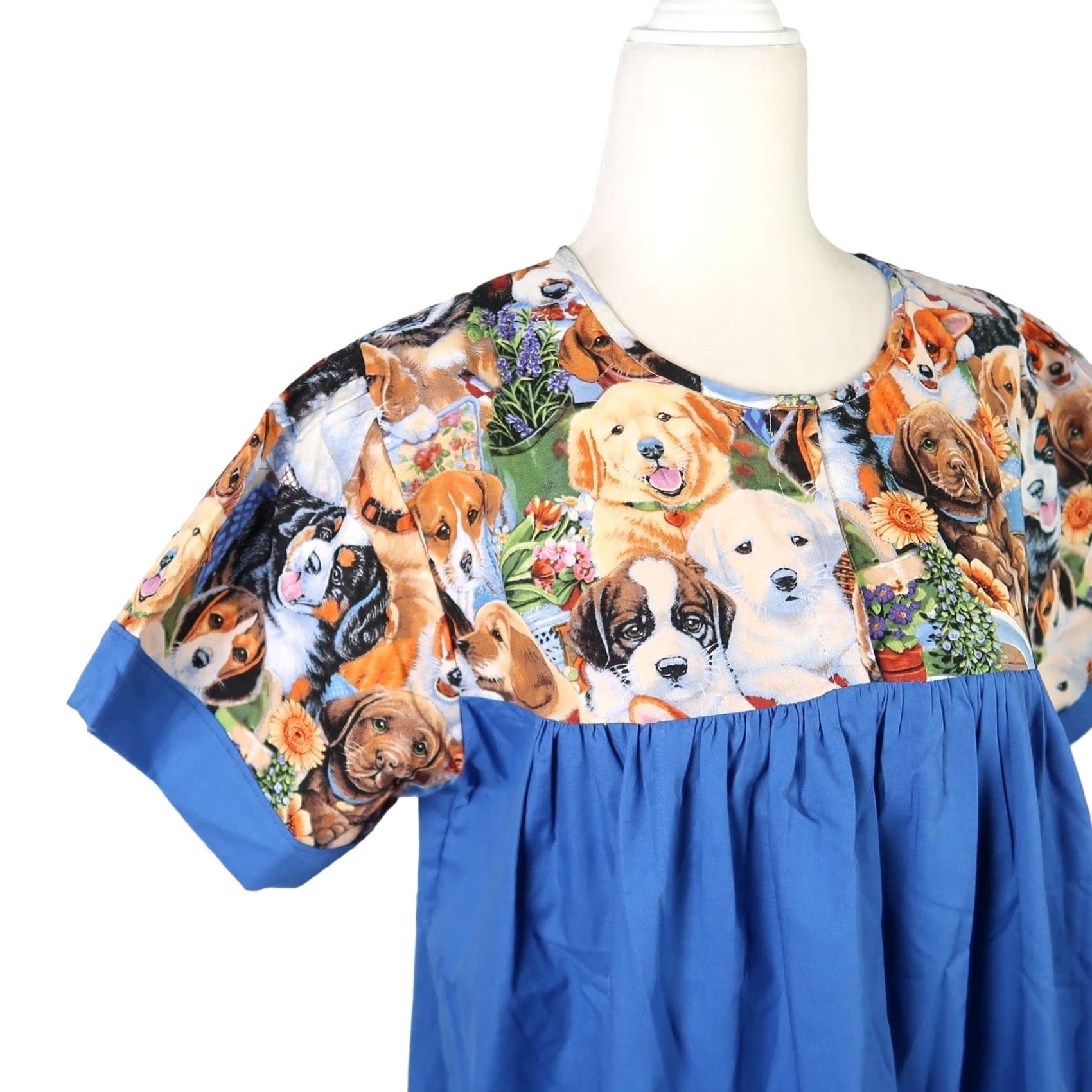 Vintage VINTAGE 80s Muumuu Maxi Dress Puppy Dog Print Blue Brown Cotton Short Sleeve L Womens Size L / US 10 / IT 46 - 2 Thumbnail