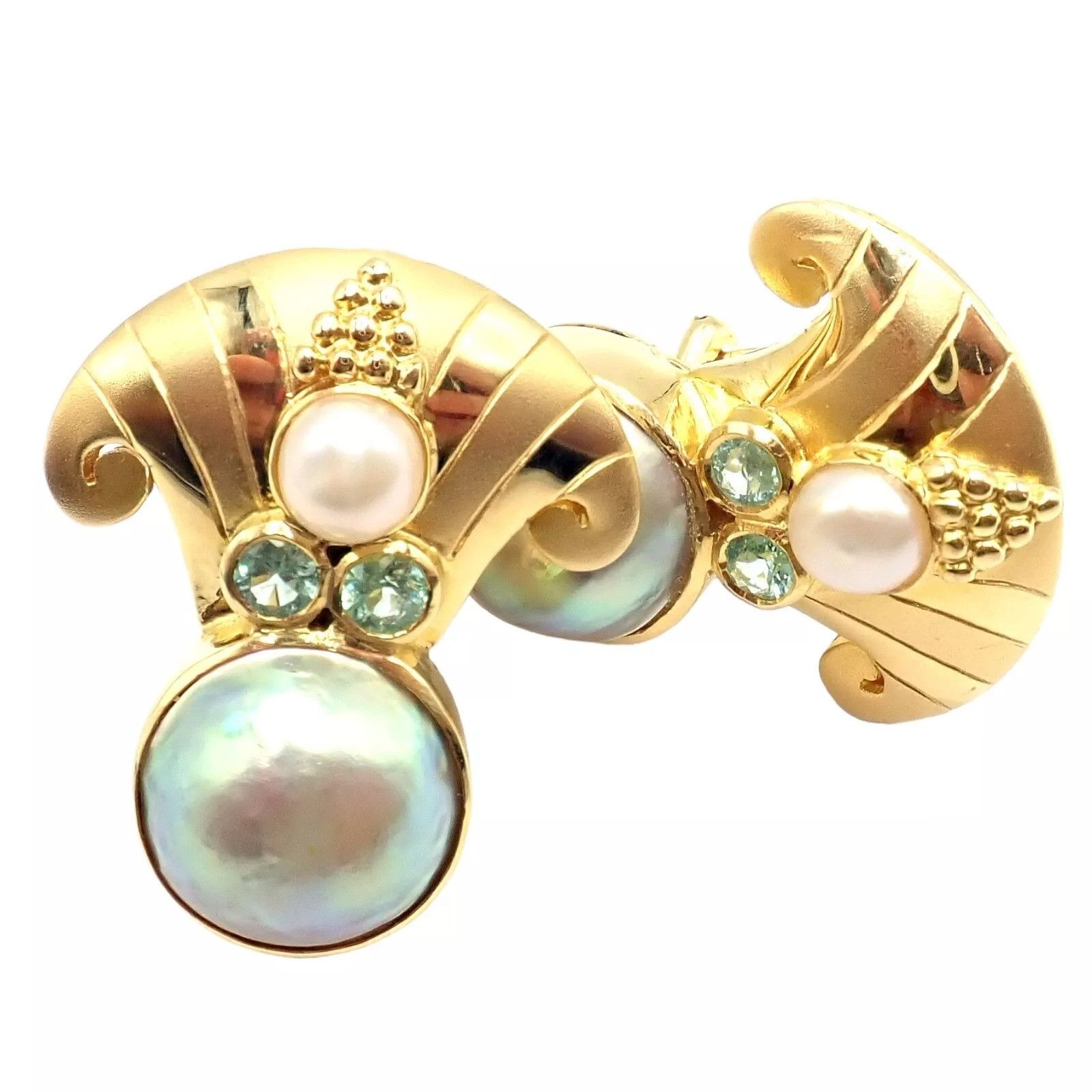 Vintage Paula Crevoshay Gold Abalone Pearl Blue Gemstone Earrings Size ONE SIZE - 15 Thumbnail